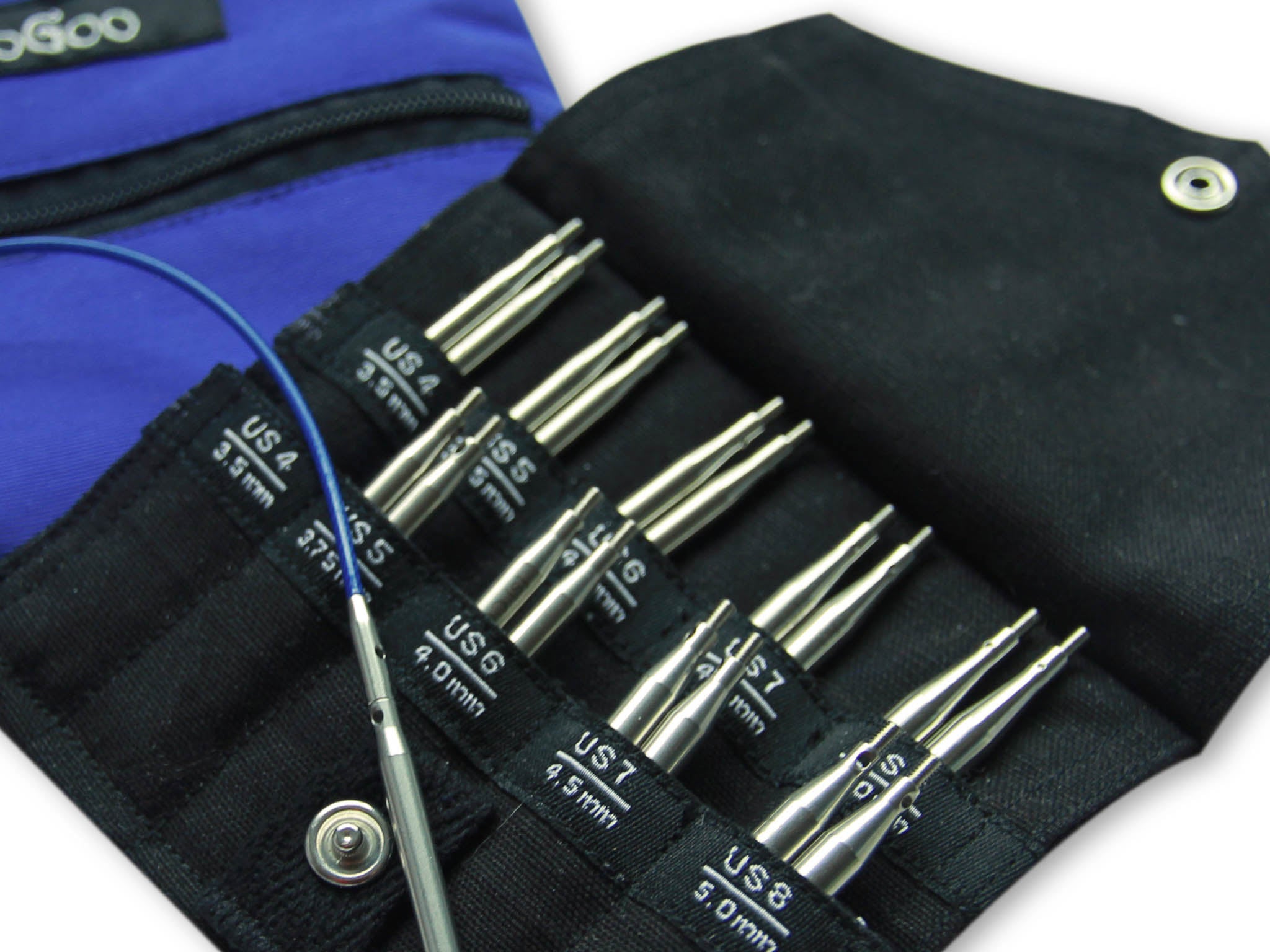 Tips and storage bag for ChiaoGoo Blue Interchangeable Knitting Needles Set