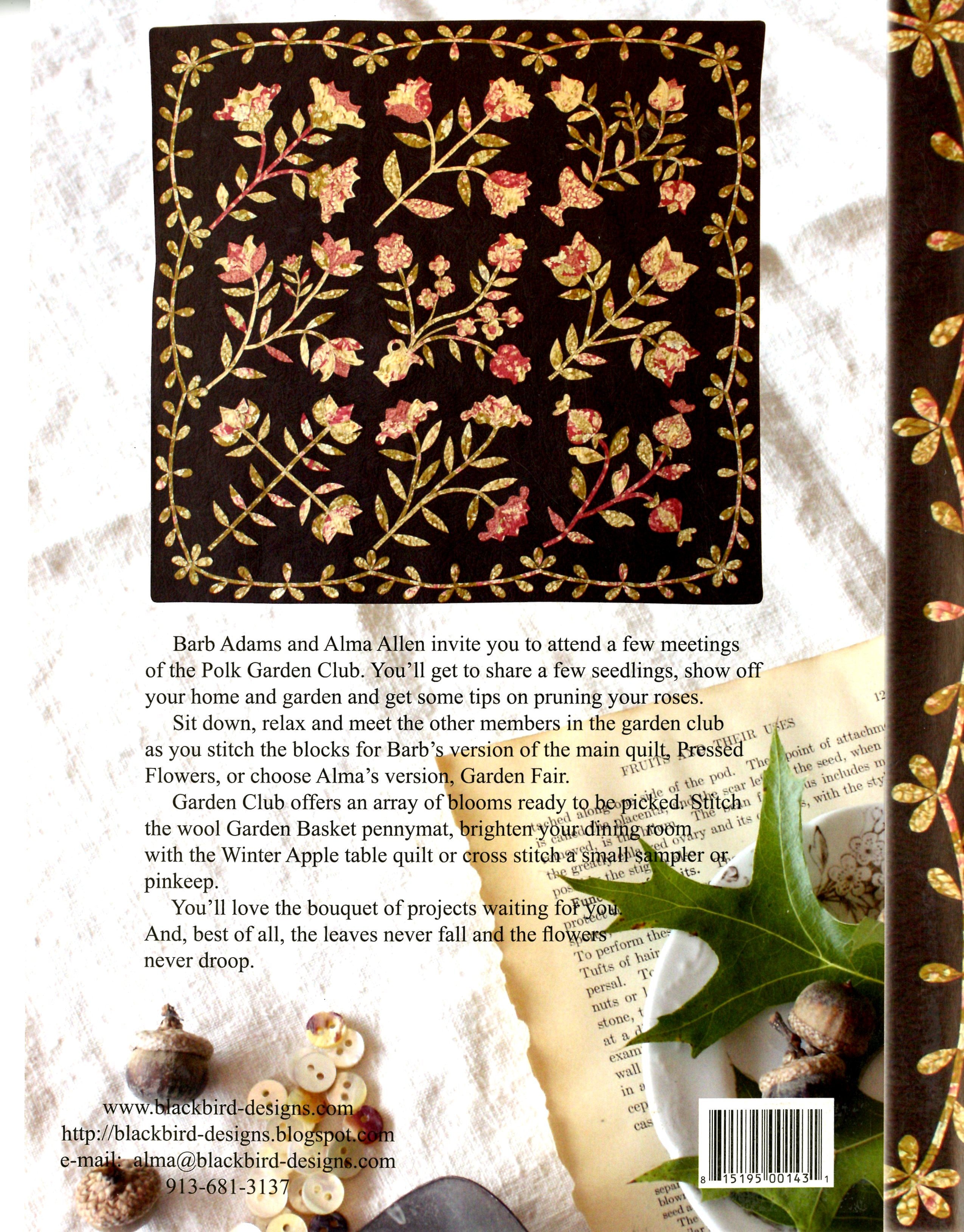 Garden Club Applique Quilt Pattern Book by Barb Adams and Alma Allen of Blackbird Designs - Dings & Dents