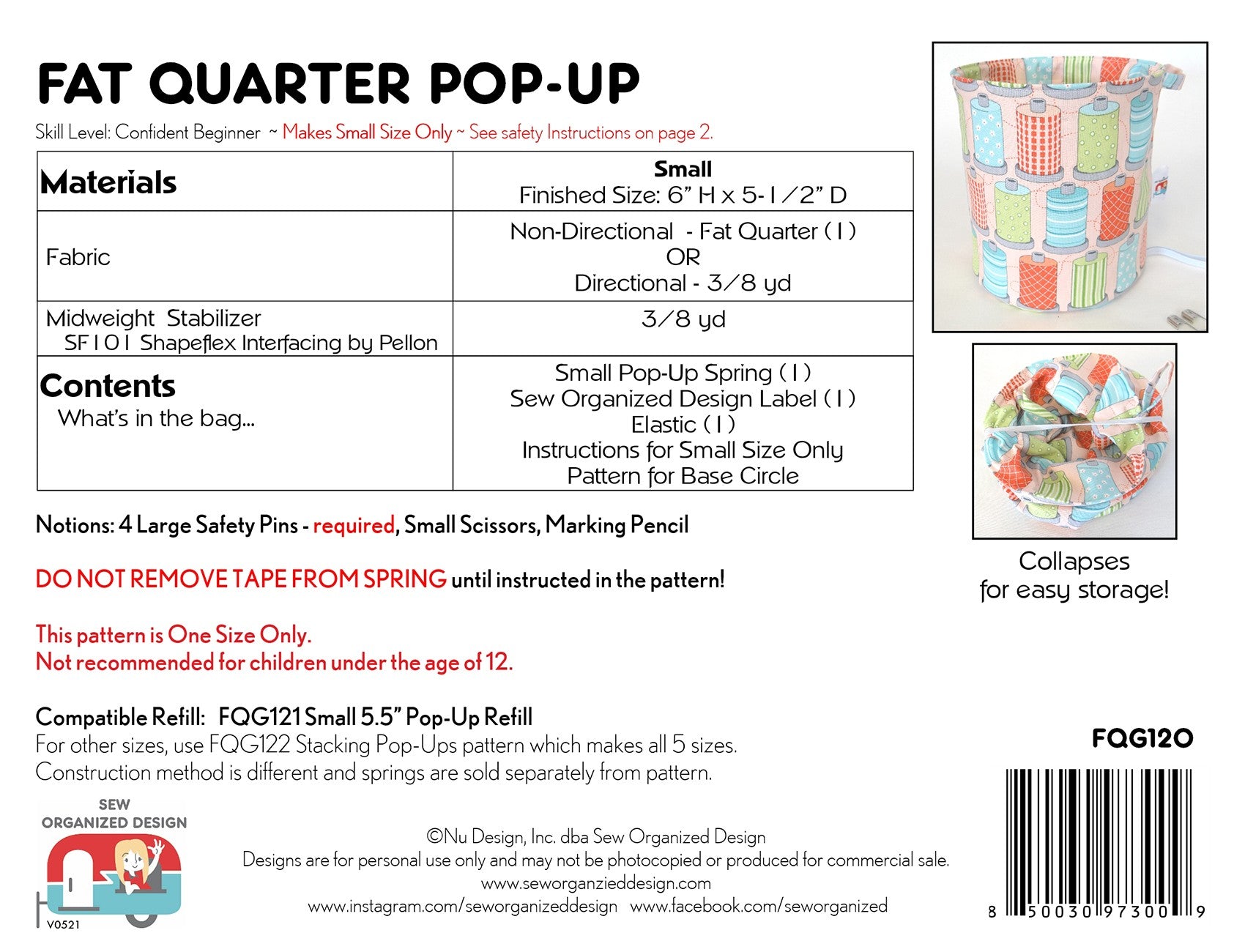 Fat Quarter Pop-Up Pattern by Joanne Hillestad for Sew Organized Design