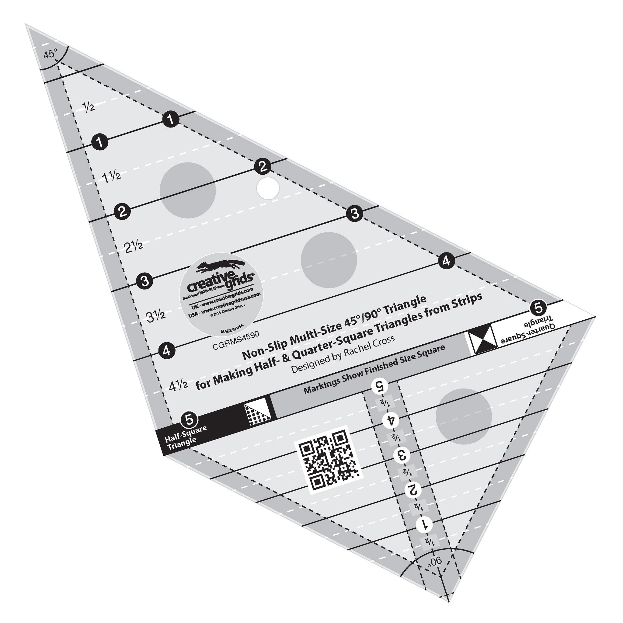 Creative Grids Multi-Size 45 Degree / 90 Degree Triangle Quilt Ruler (CGRMS4590)