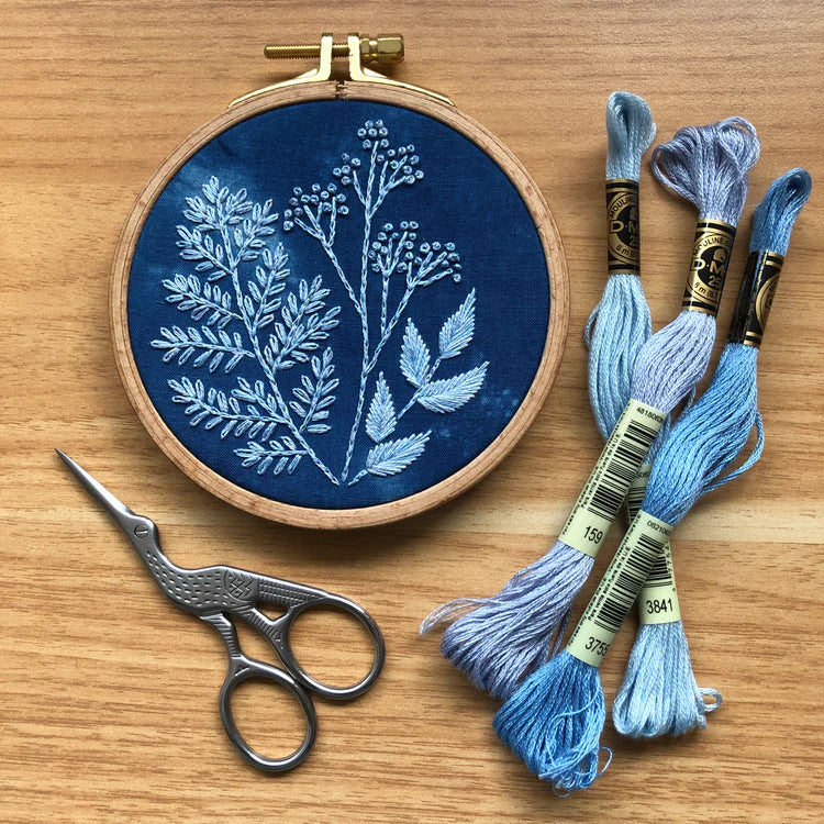 Cyanotype Botanicals Beginner Hand Embroidery Kit by Melissa Galbraith for M Creative J