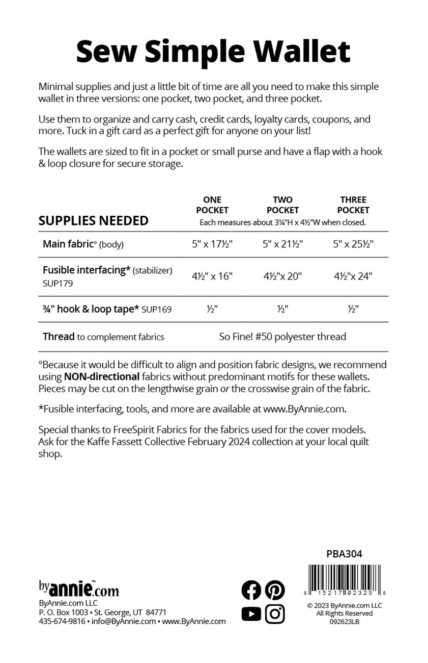 Sew Simple Wallet Sewing Pattern by Annie Unrein for ByAnnie