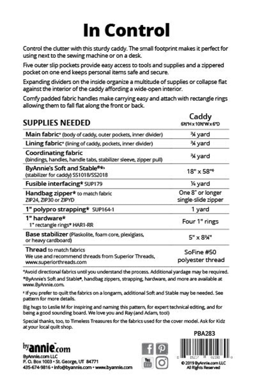 In Control Caddy Bag Sewing Pattern by Annie Unrein for ByAnnie