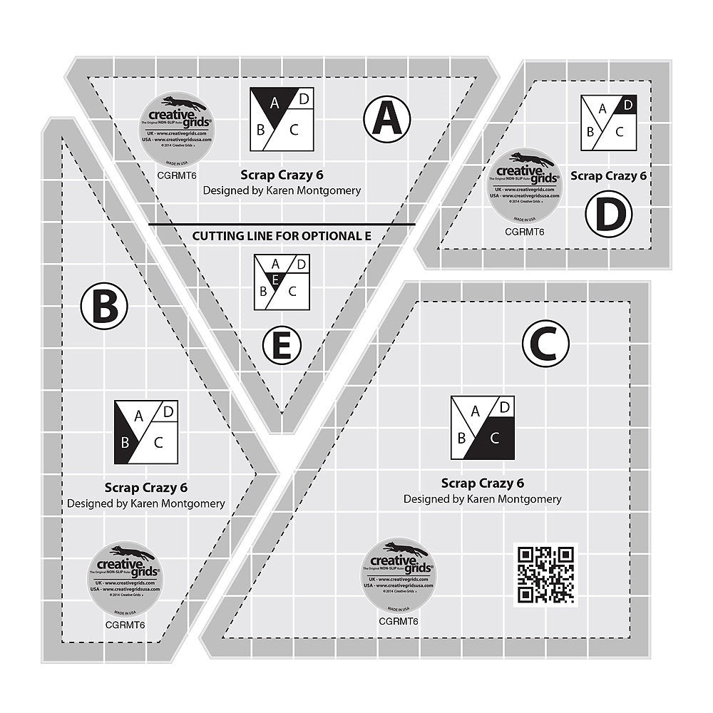 Creative Grids Scrap Crazy 6 Templates Set Quilt Ruler (CGRMT6)