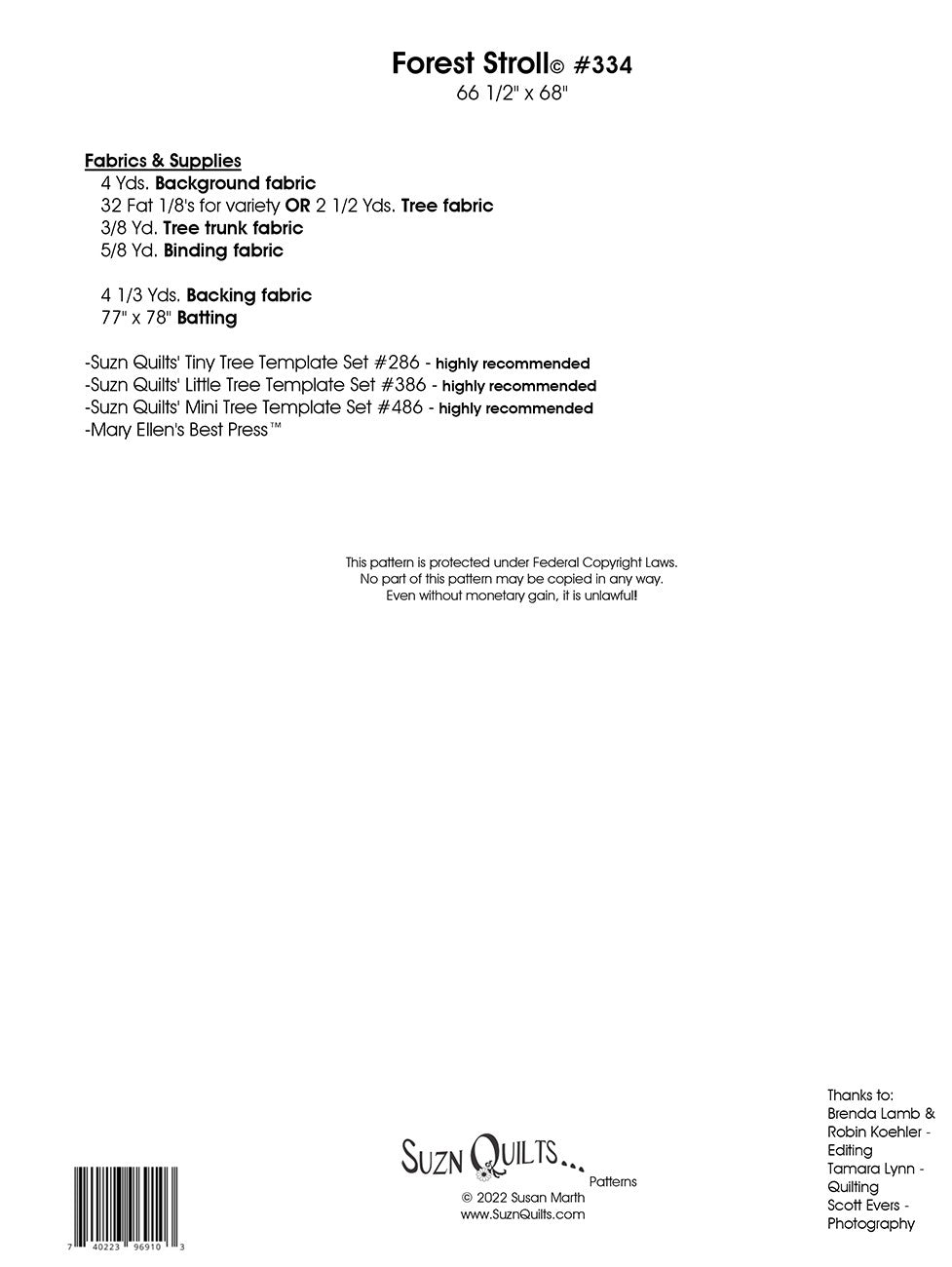 Forest Stroll Quilt Pattern by Susan Marth for Suzv Quilts