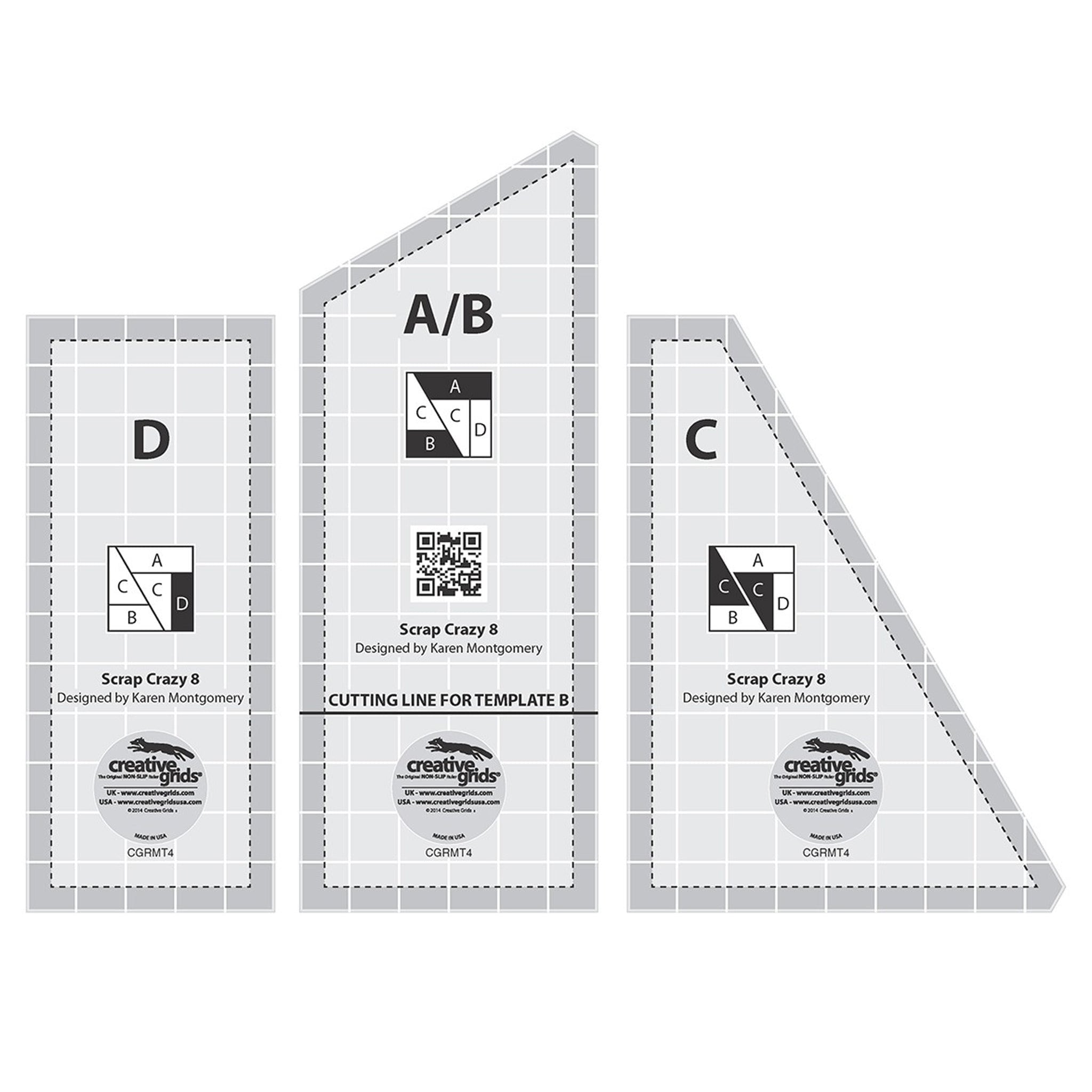 Creative Grids Scrap Crazy Templates Set Quilt Ruler (CGRMT4)