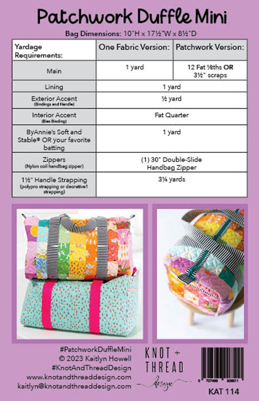Patchwork Duffle Mini Pattern by Kaitlyn Howell for Knot and Thread Designs