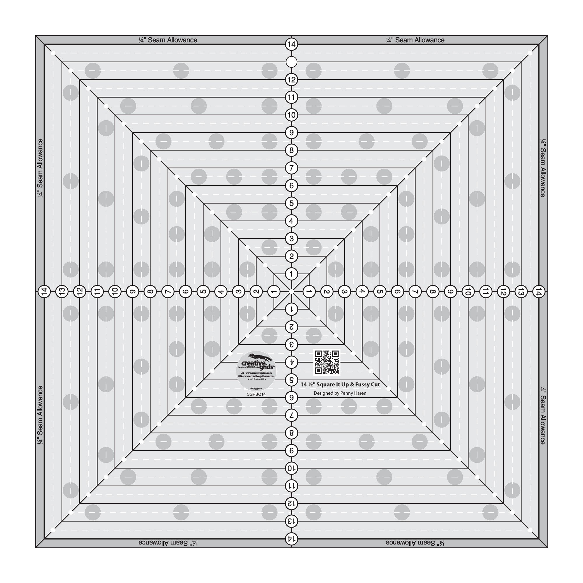 Creative Grids 14-1/2 X 14-1/2-Inch Square It Up And Fussy Cut Quilt Ruler (CGRSQ14)