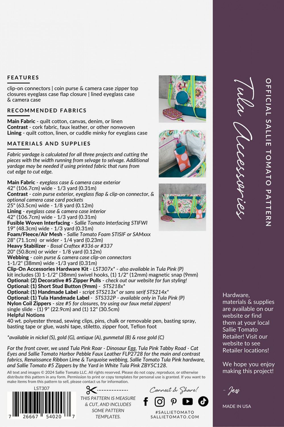 Tula Clip-On Accessories Paper Pattern by Tula Pink and Jessica Sallie Kapitanski for Sallie Tomato