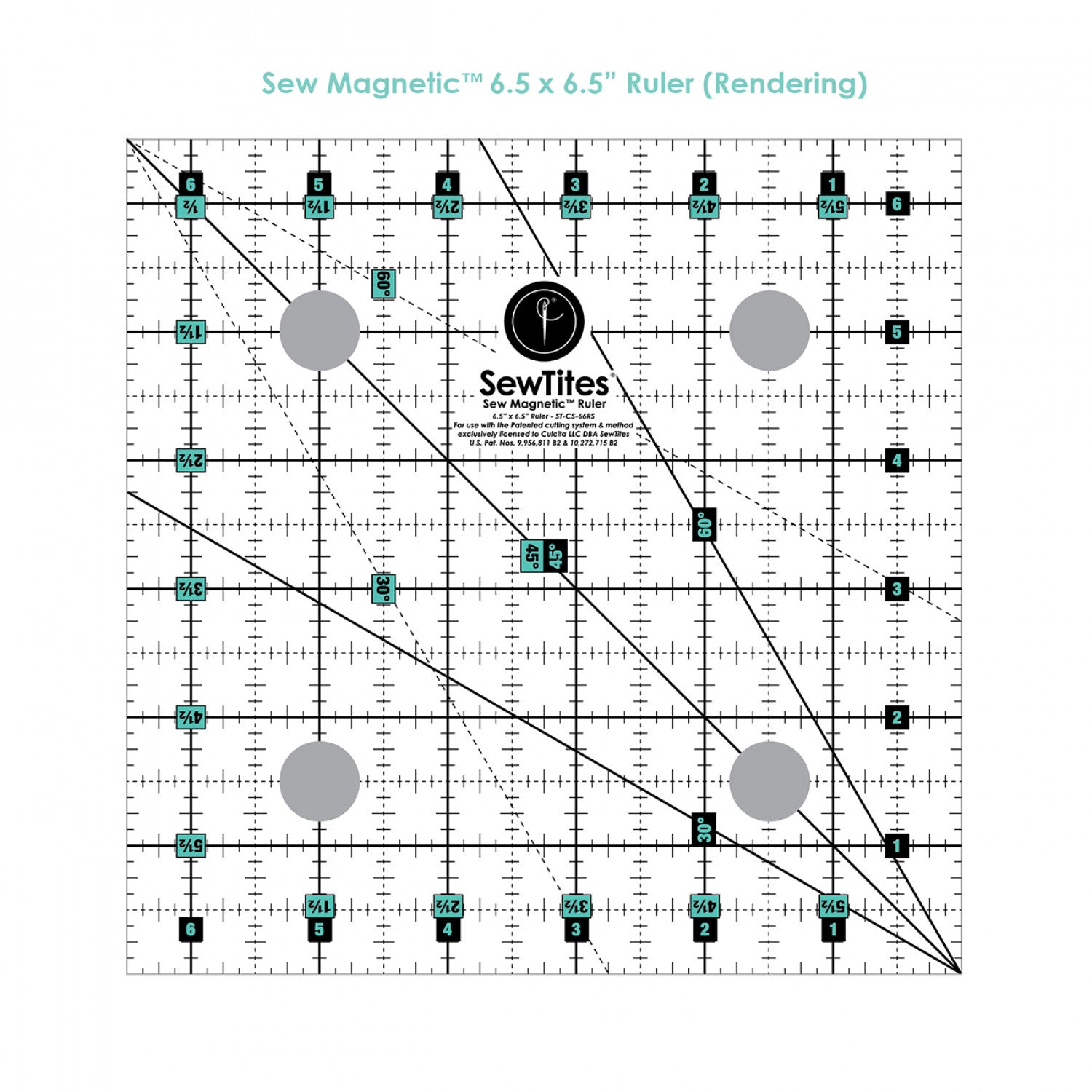Sew Magnetic 6.5 Inch Square Right-Handed Ruler for use with Sew Magnetic Mats from SewTites