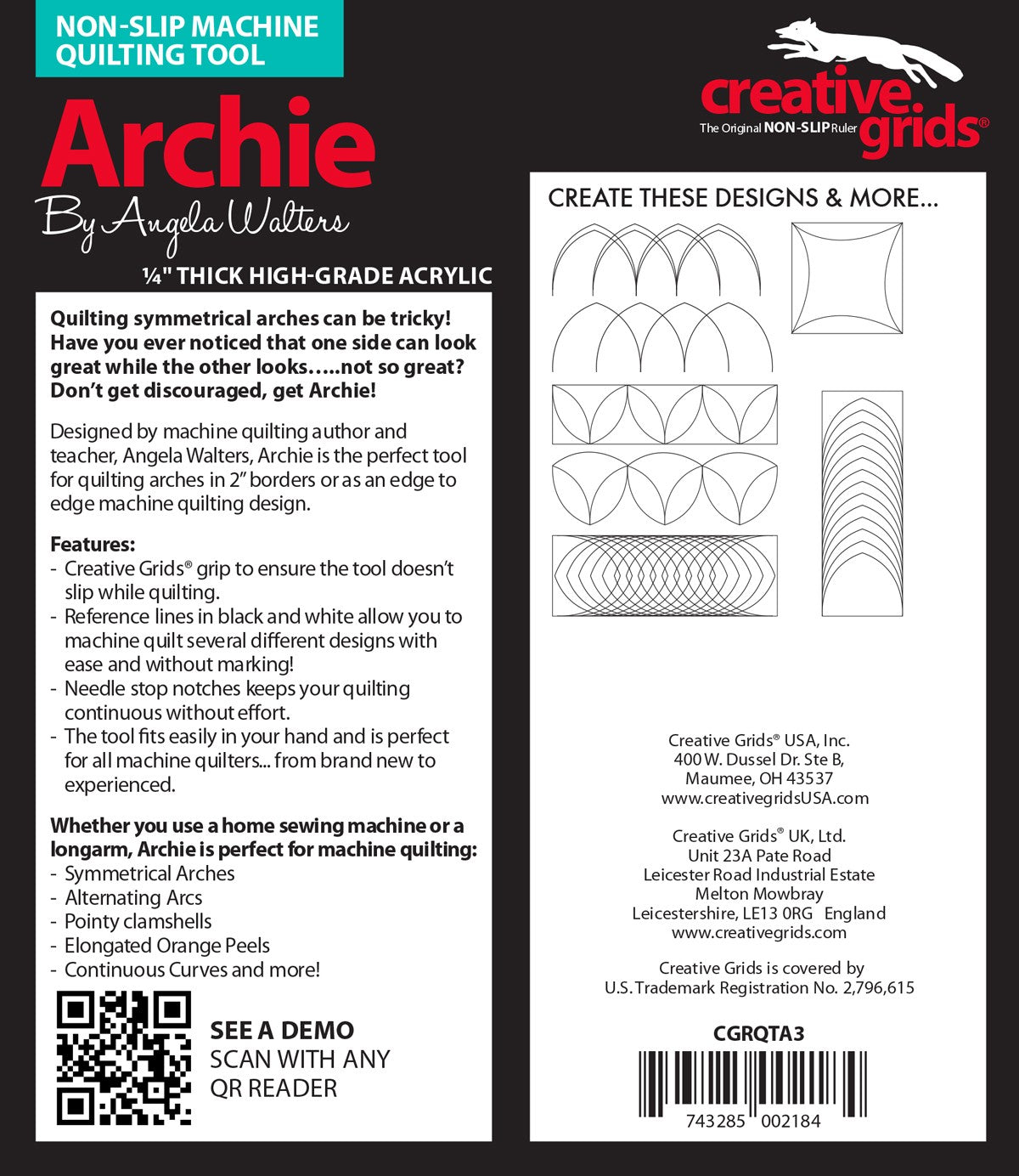 Creative Grids Machine Quilting Tool - Archie (CGRQTA3)