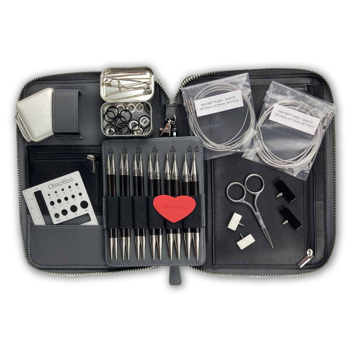 ChiaoGoo FORTÉ 2. African Blackwood and Carbon Fiber 5-Inch Interchangeable Knitting Needles - Complete Set