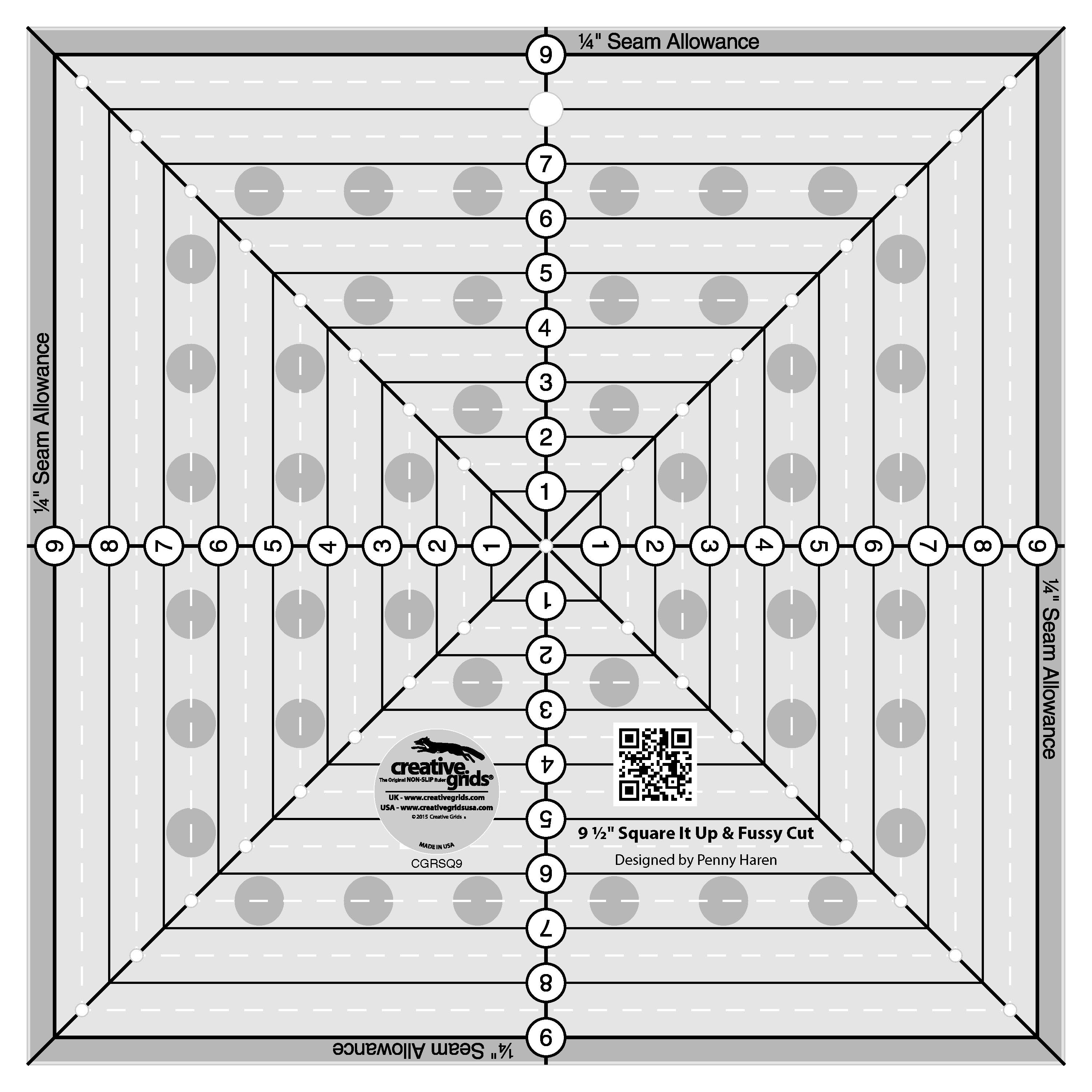 Creative Grids 9-1/2 X 9-1/2-Inch Square It Up And Fussy Cut Quilt Ruler (CGRSQ9)