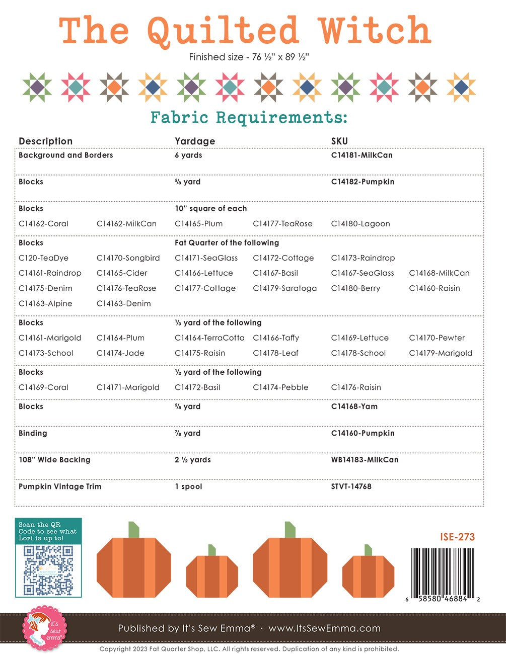 Quilted Witch Quilt Pattern by Lori Holt from It's Sew Emma