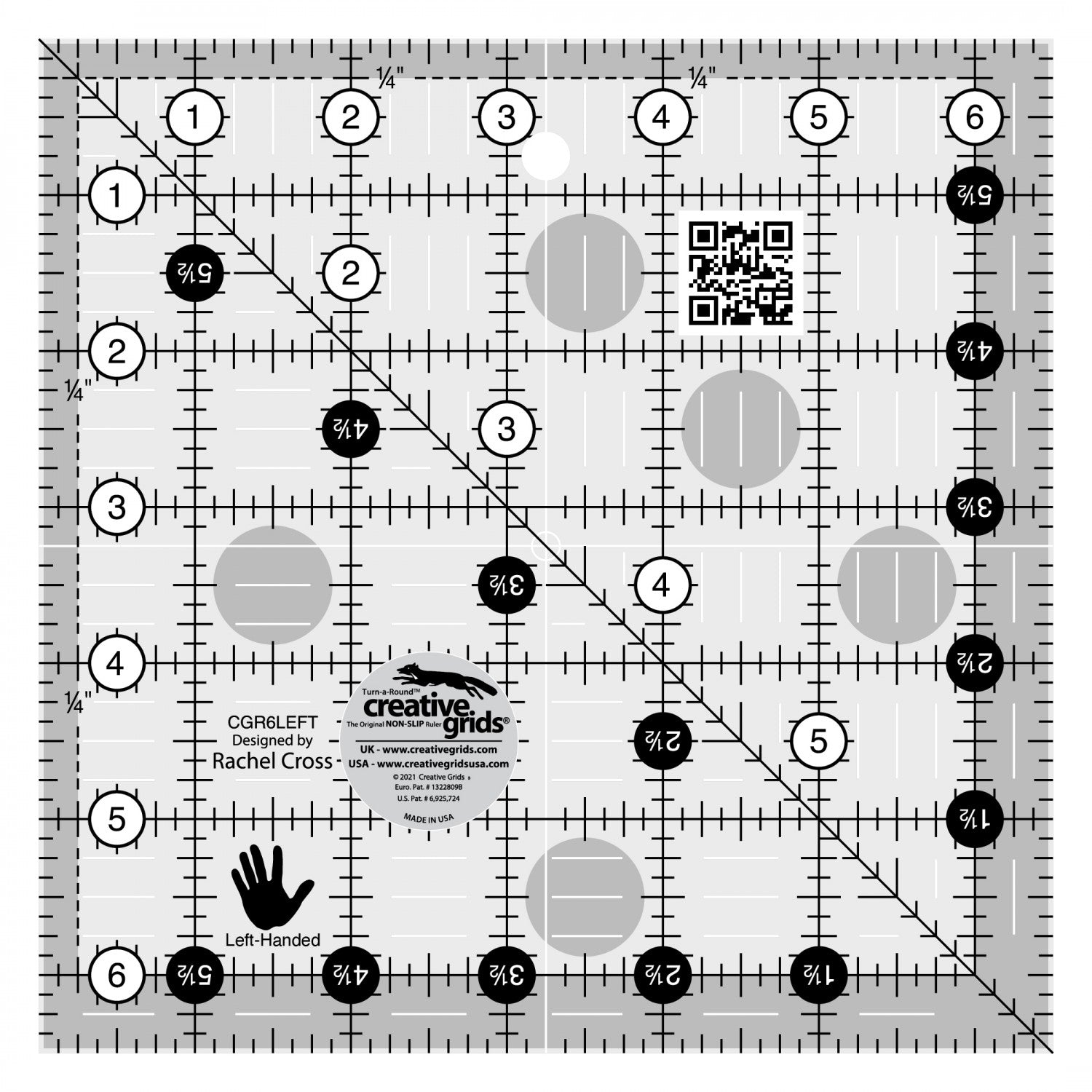 Creative Grids Left Handed Quilt Ruler 6-1/2in Square (CGR6LEFT)