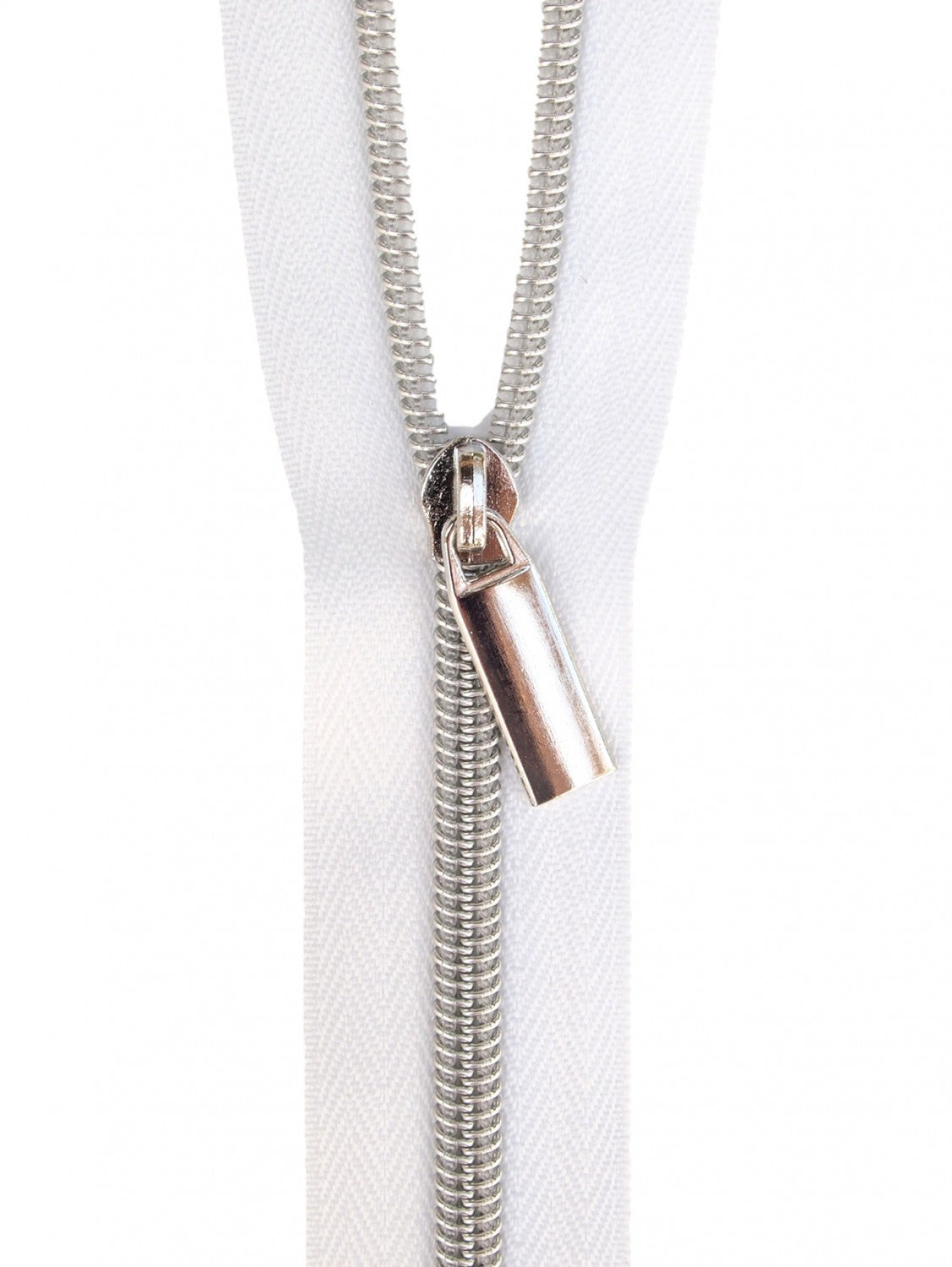 White #5 Nylon Nickel Coil Zippers: 3 Yards with 9 Pulls from Sallie Tomato