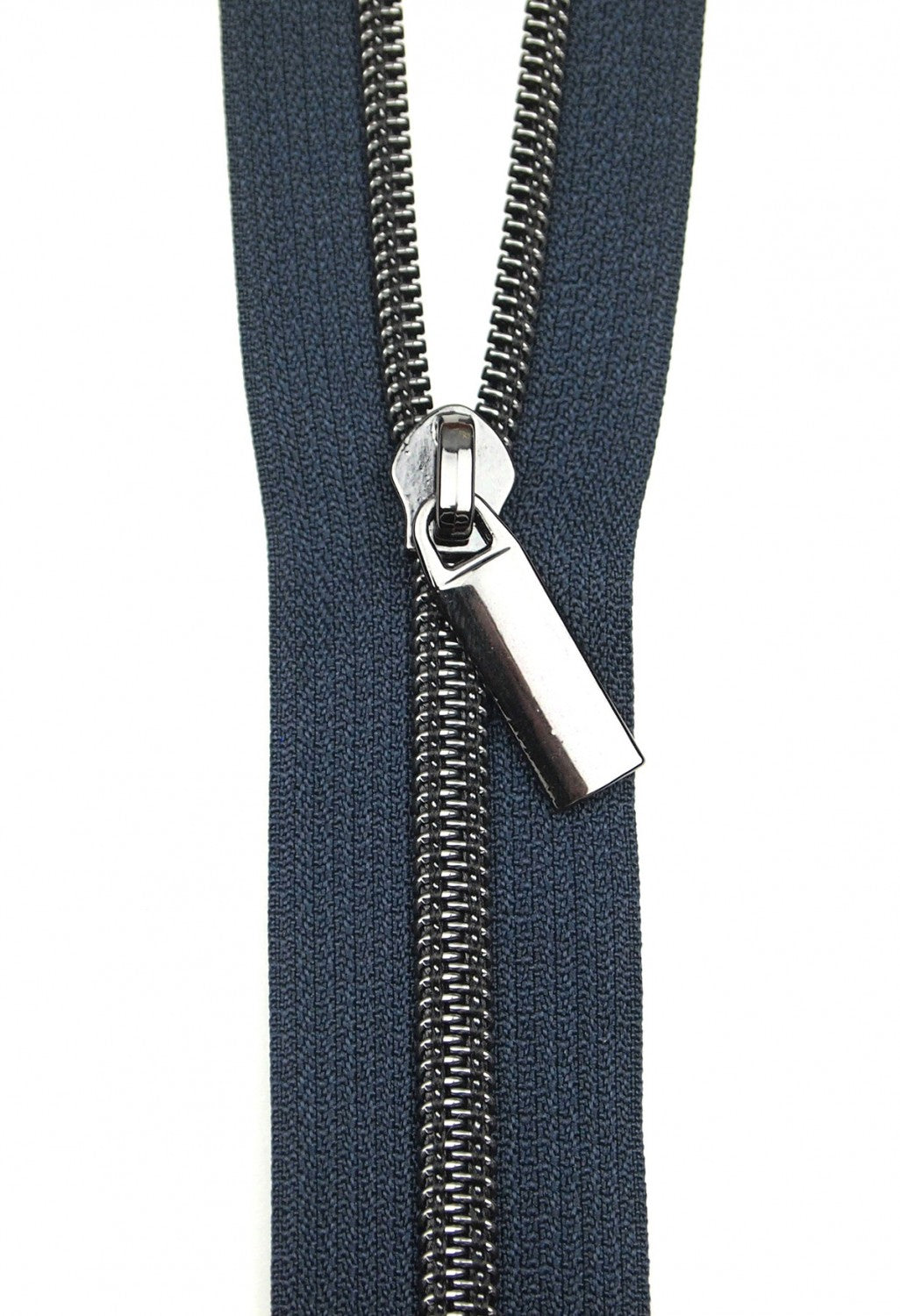 Navy #5 Nylon Gunmetal Coil Zippers: 3 Yards with 9 Pulls from Sallie Tomato