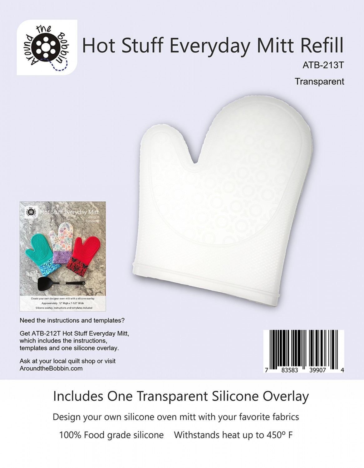 Translucent Silicone Mitt Refill for use with any Hot Stuff Everyday Mitt Sewing Pattern by Lisa Amundson for Around the Bobbin