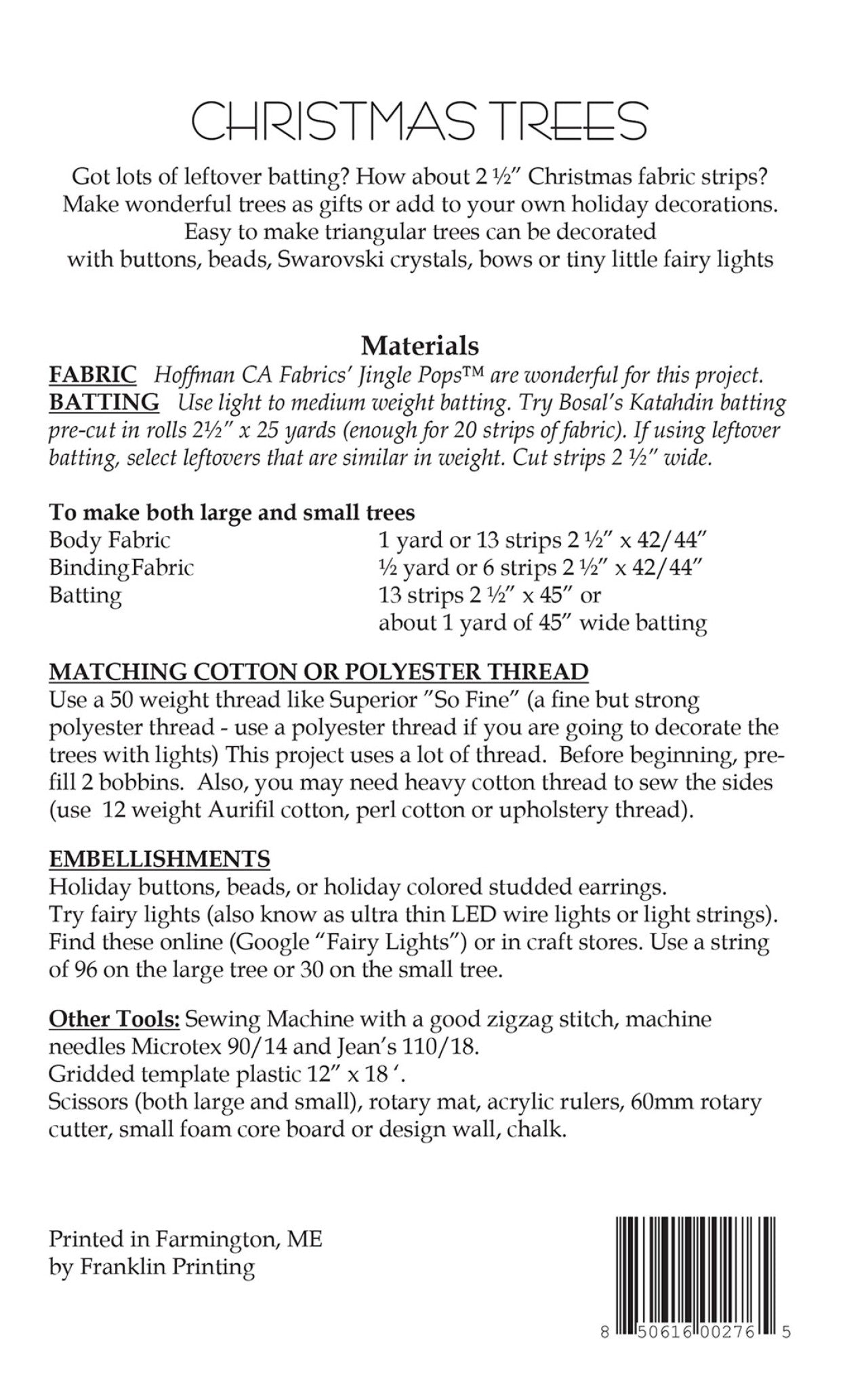 Christmas Trees Sewing Pattern by Carol McLeod from Aunties Two