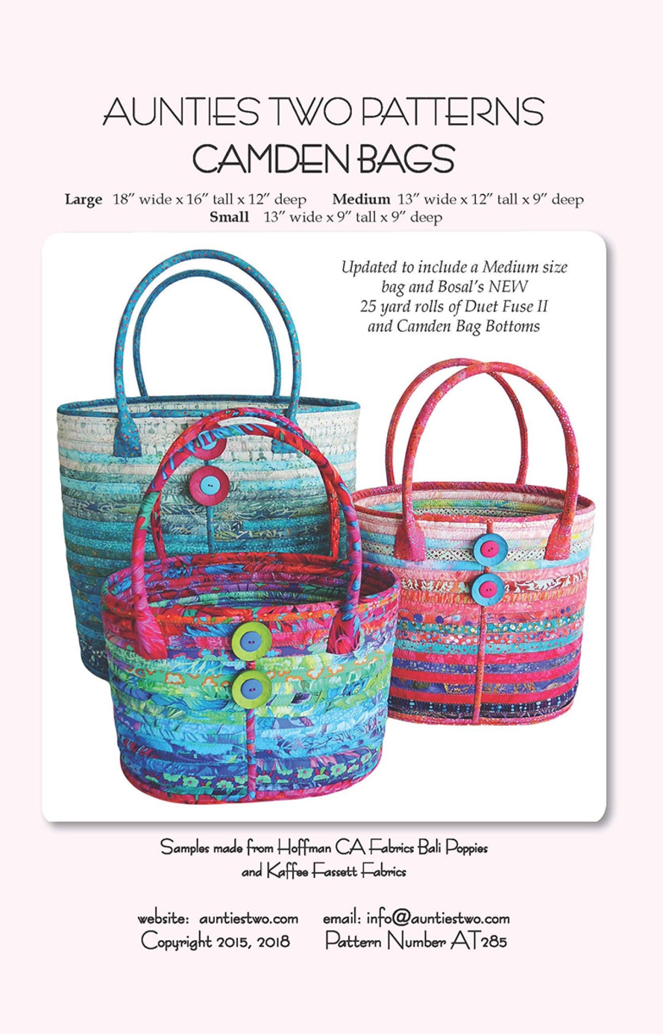 Camden Bags Sewing Pattern by  Carol McLeod from Aunties Two