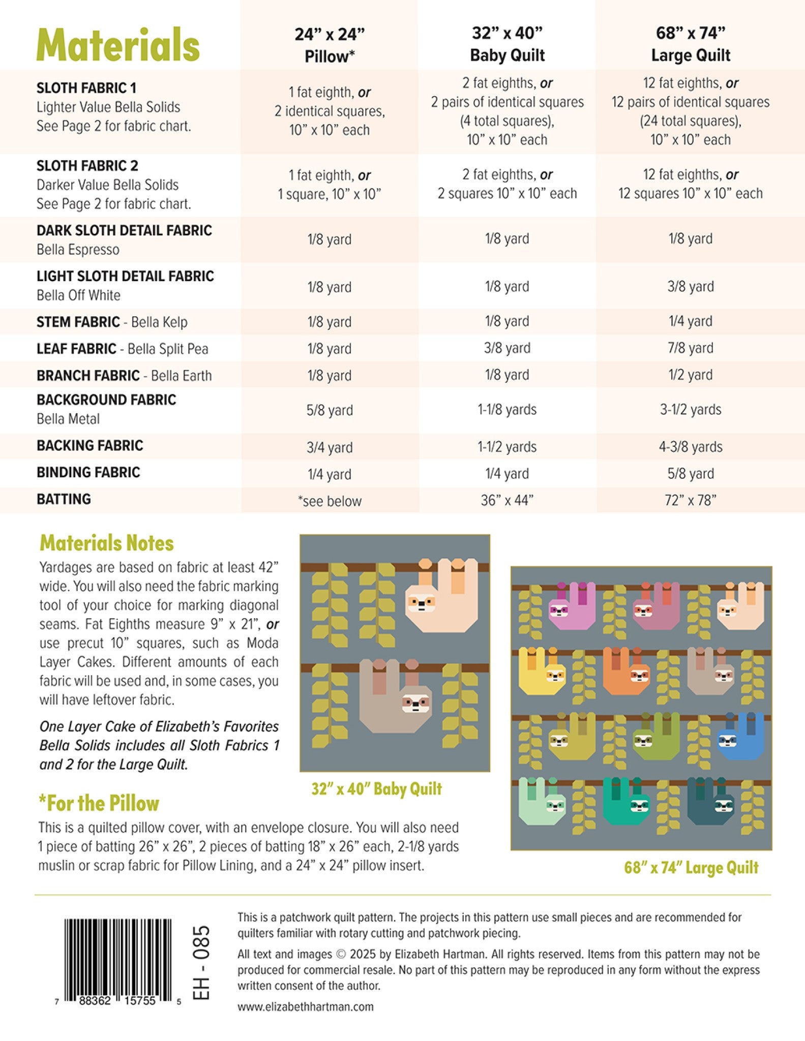 Snuggly Sloths Quilt Pattern by Elizabeth Hartman