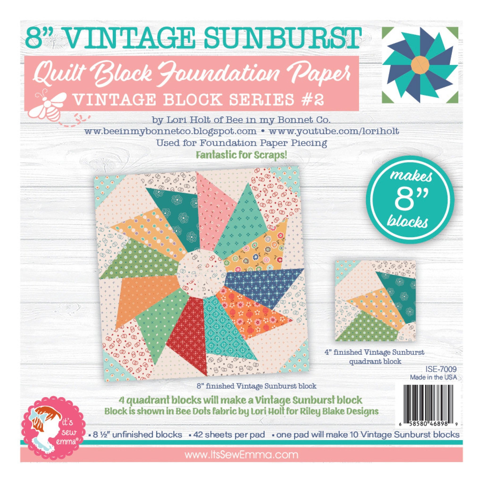 8In Vintage Sunbursts Quilt Block Foundation Papers by Lori Holt from It's Sew Emma