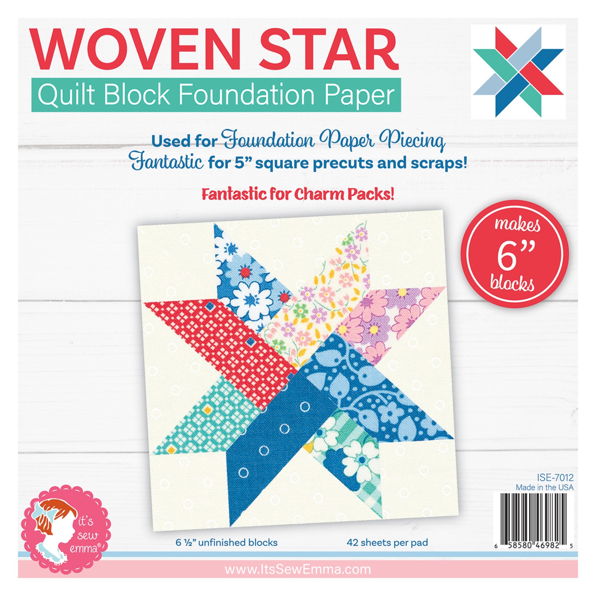 6In Woven Star Quilt Block Foundation Papers from It's Sew Emma