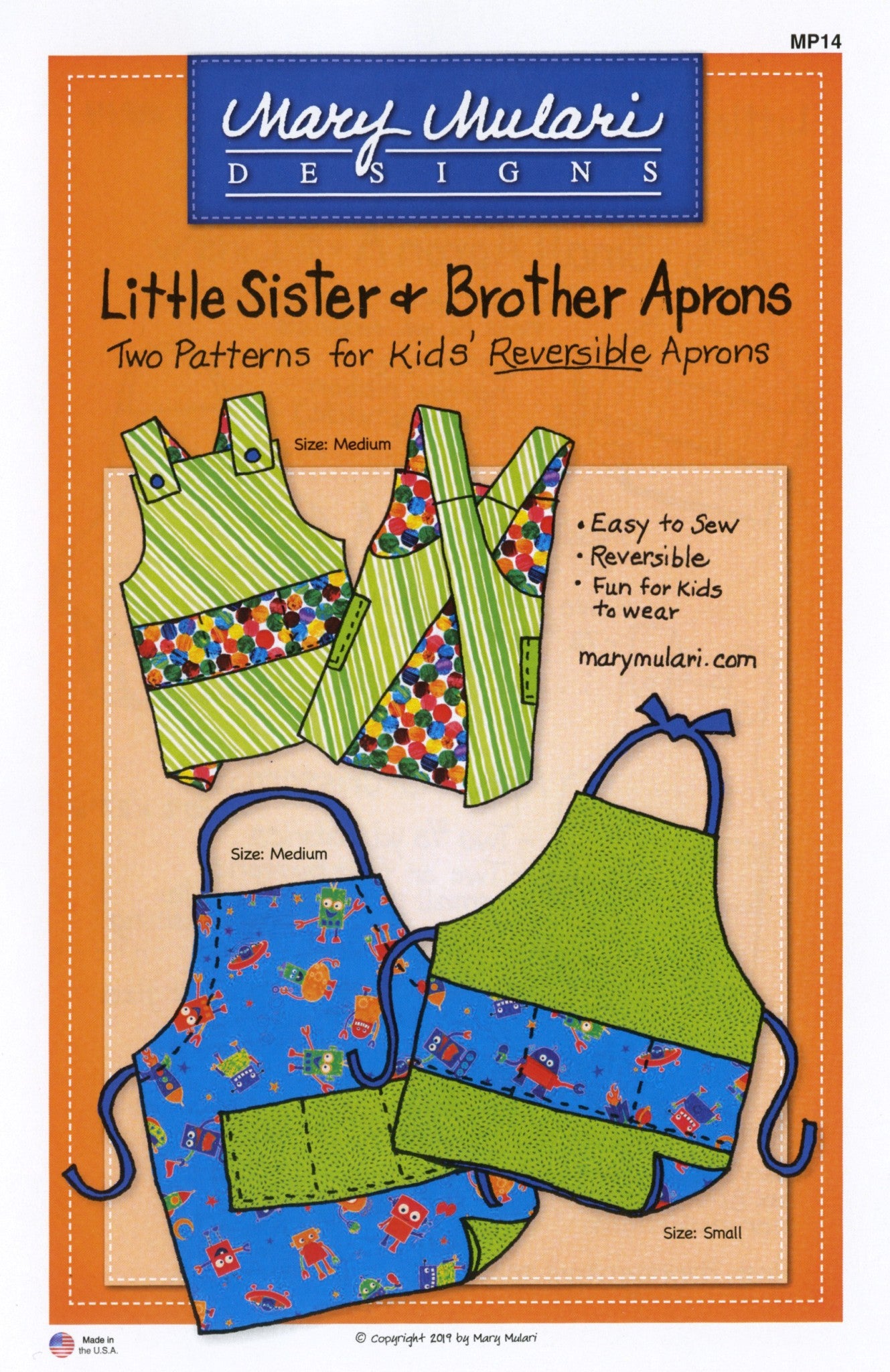 Little Sister And Brother Apron Sewing Pattern by Mary Mulari from Mary's Productions