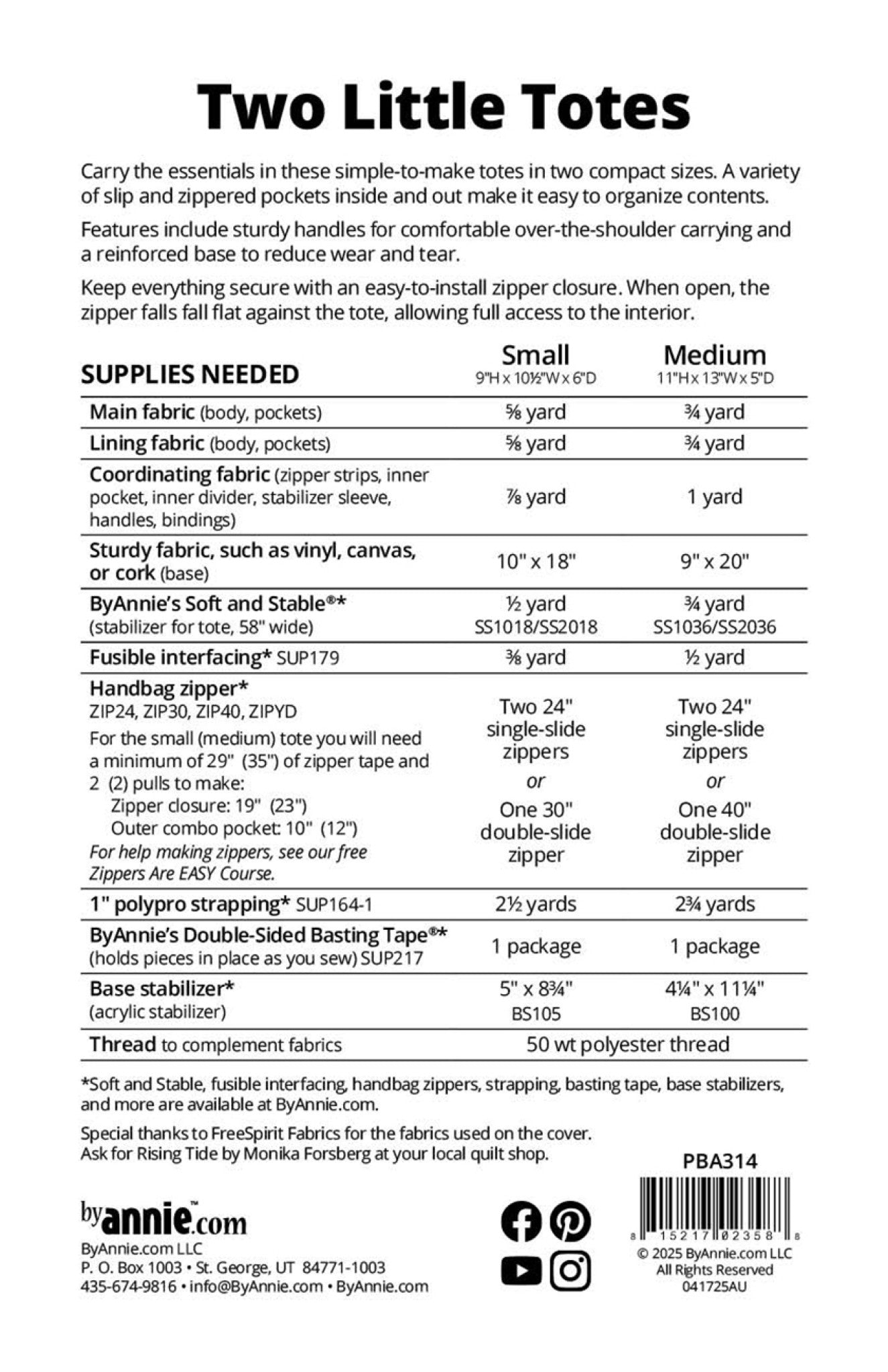 Two Little Totes Sewing Pattern by Annie Unrein from ByAnnie