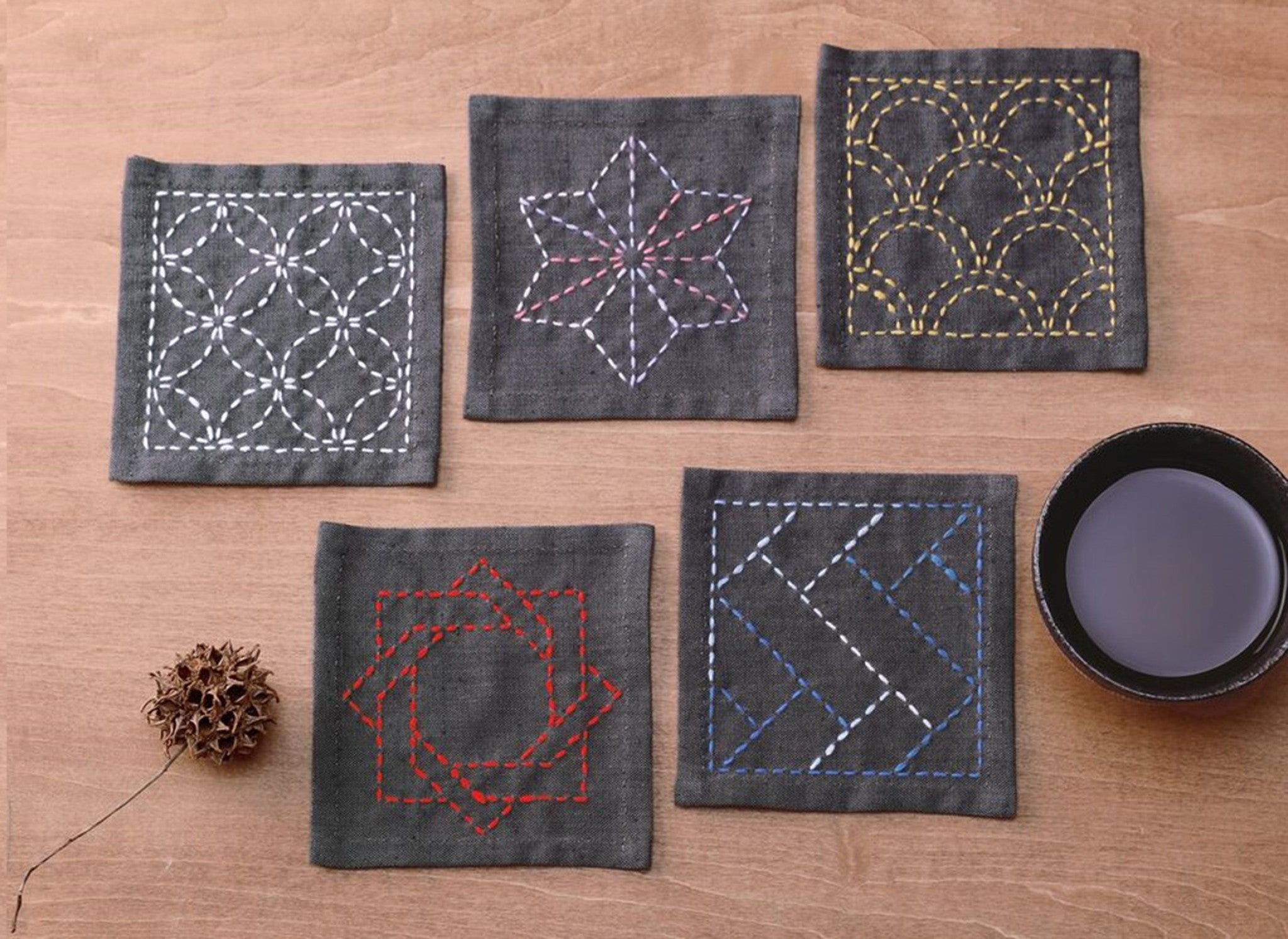 Sashiko Tsumugi Sampler Coasters Purple from EmmaCreation