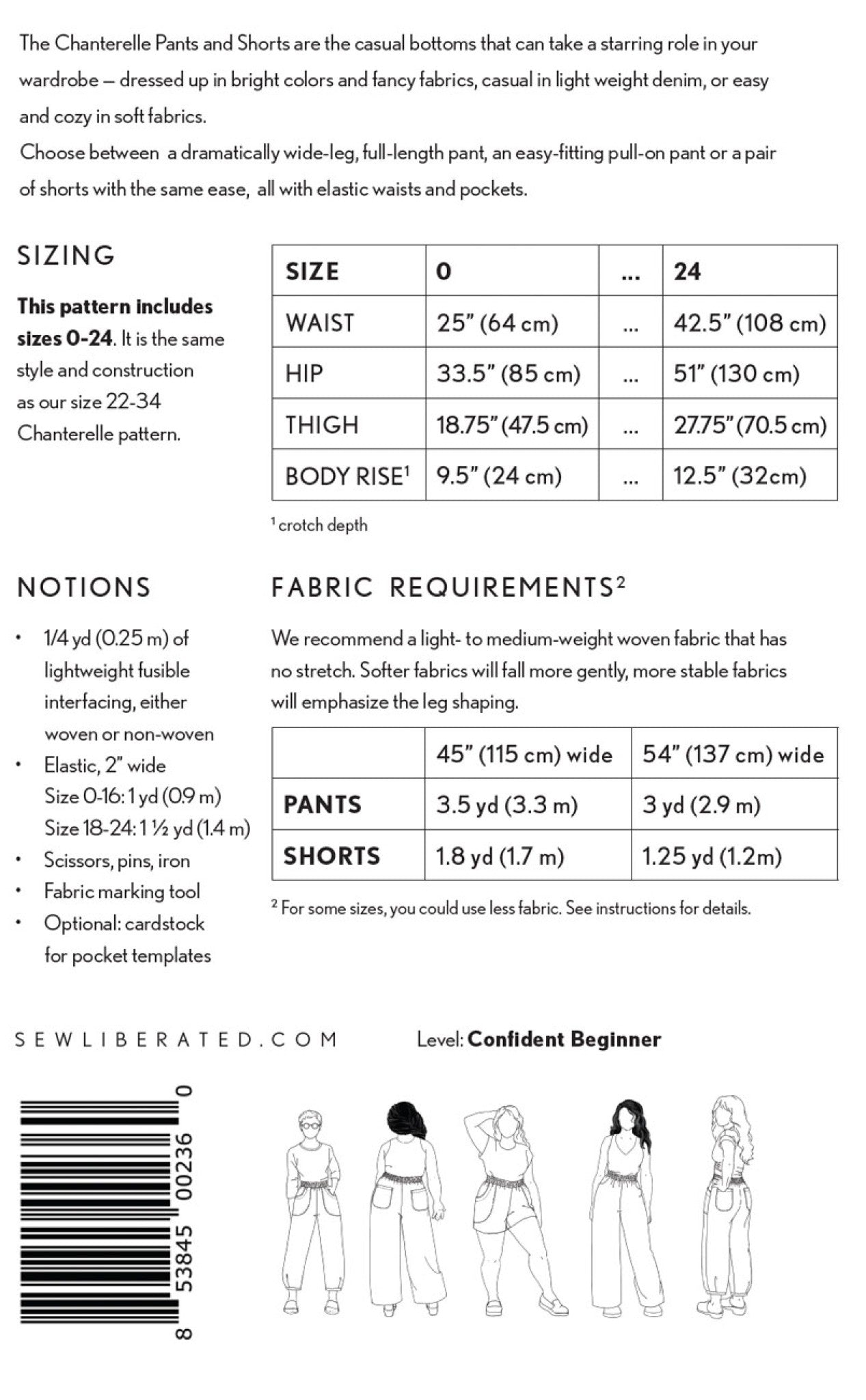 Chanterelle Pants And Shorts Sizes 0-24 Sewing Pattern by Meg McElwee from Sew Liberated