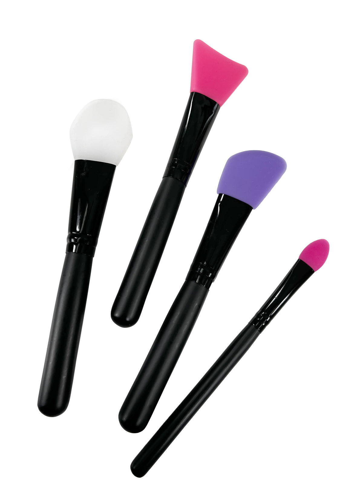 The Gypsy Quilter Position and Press Silicone Tools, four black-handled tools with silicone tips: a white rounded paddle, a wide pink wedge, an angled purple paddle, and a small pointed pink tip.