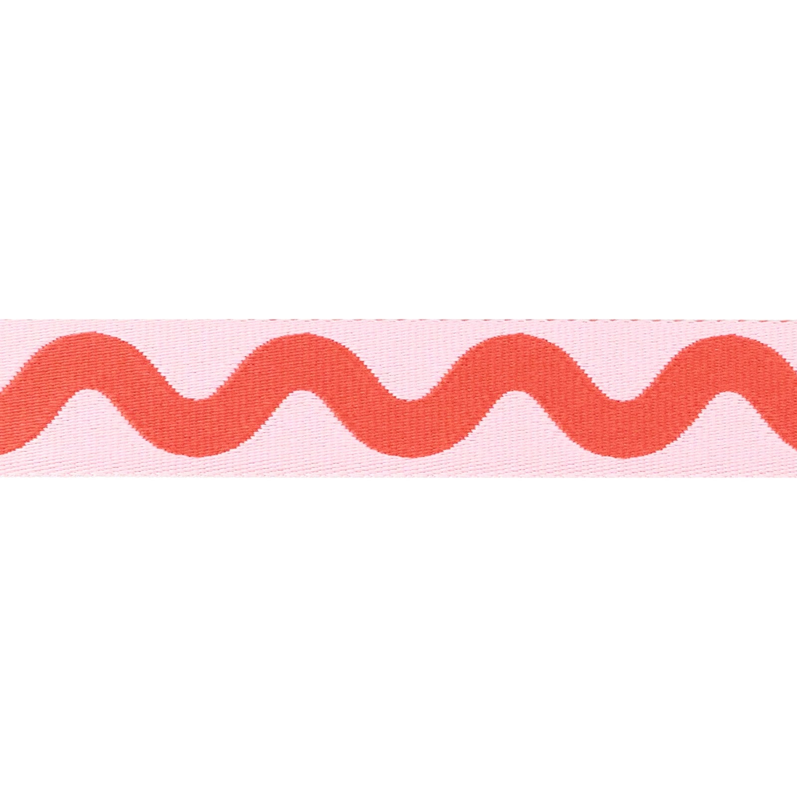Flat close view of the Coralline Lil Squiggle webbing, 1 inch wide, showing the woven two-color squiggle and the textured weave.