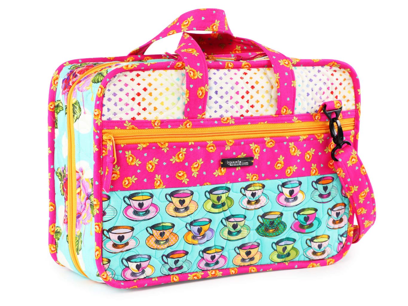 A finished A Place for Everything organizer bag closed, showing the front zippered pocket and top handles.