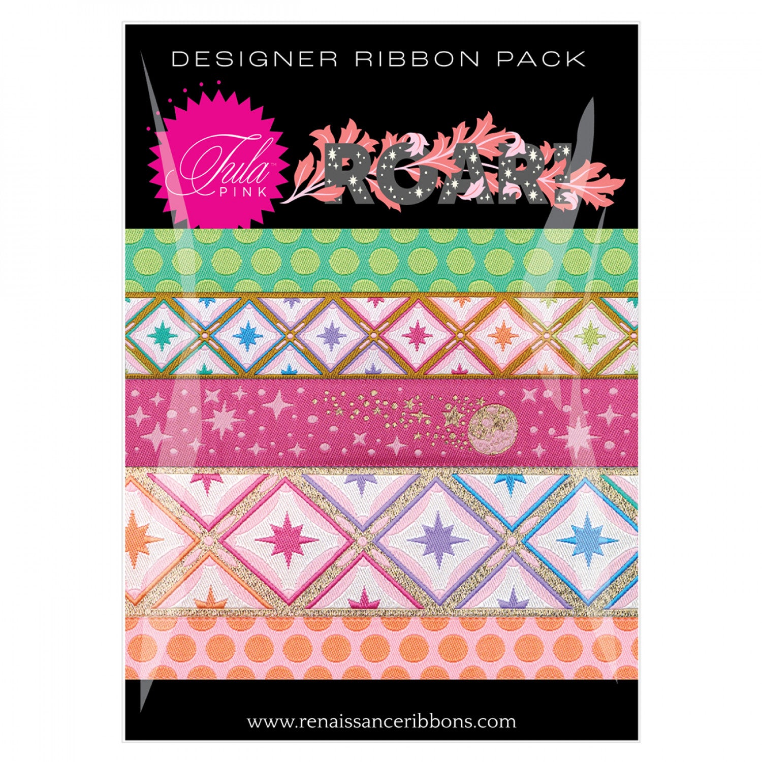 Roar Blush Designer Ribbon Pack by Tula Pink for Renaissance Ribbons