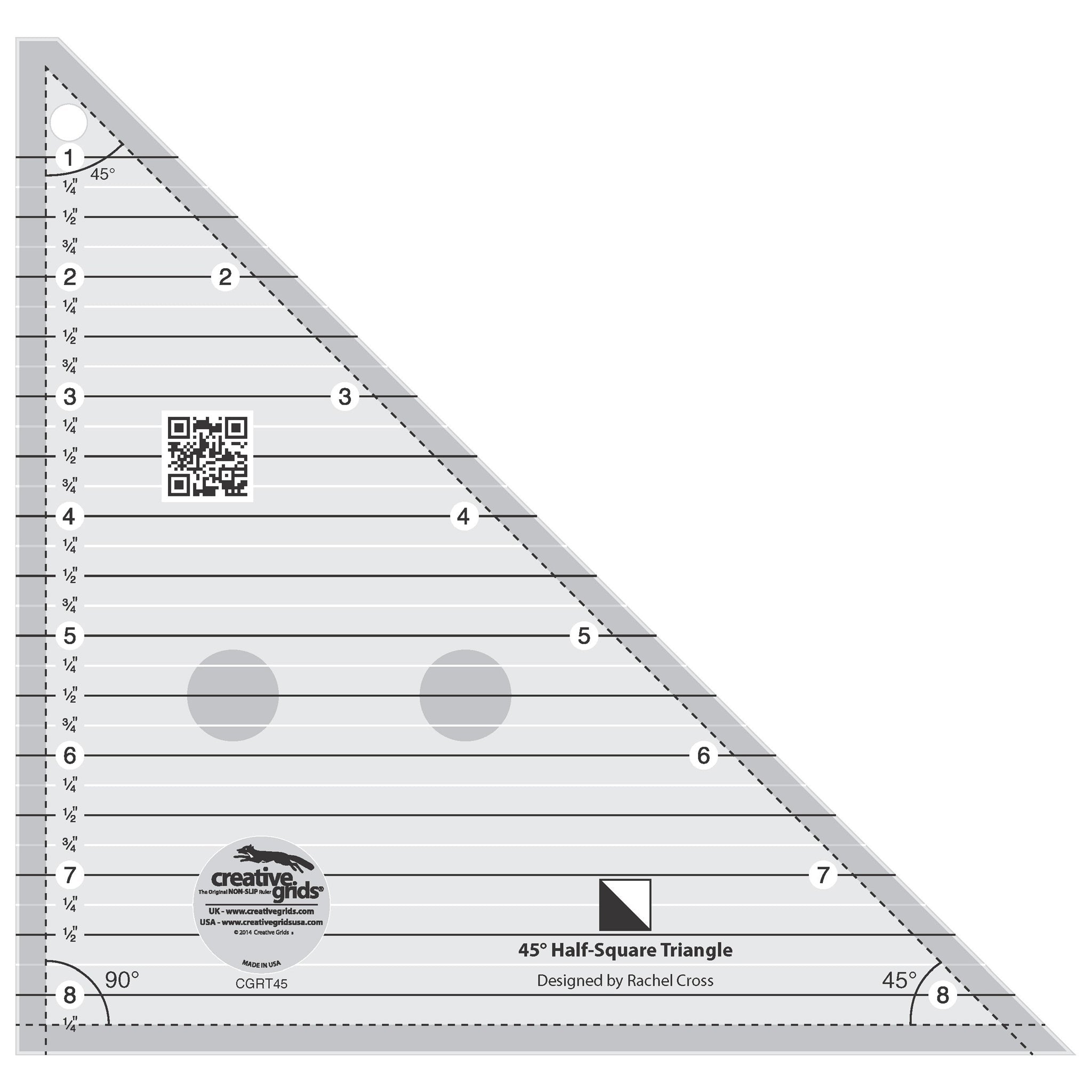 Creative Grids 45 Degree Half-Square Triangle Quilt Ruler (CGRT45)