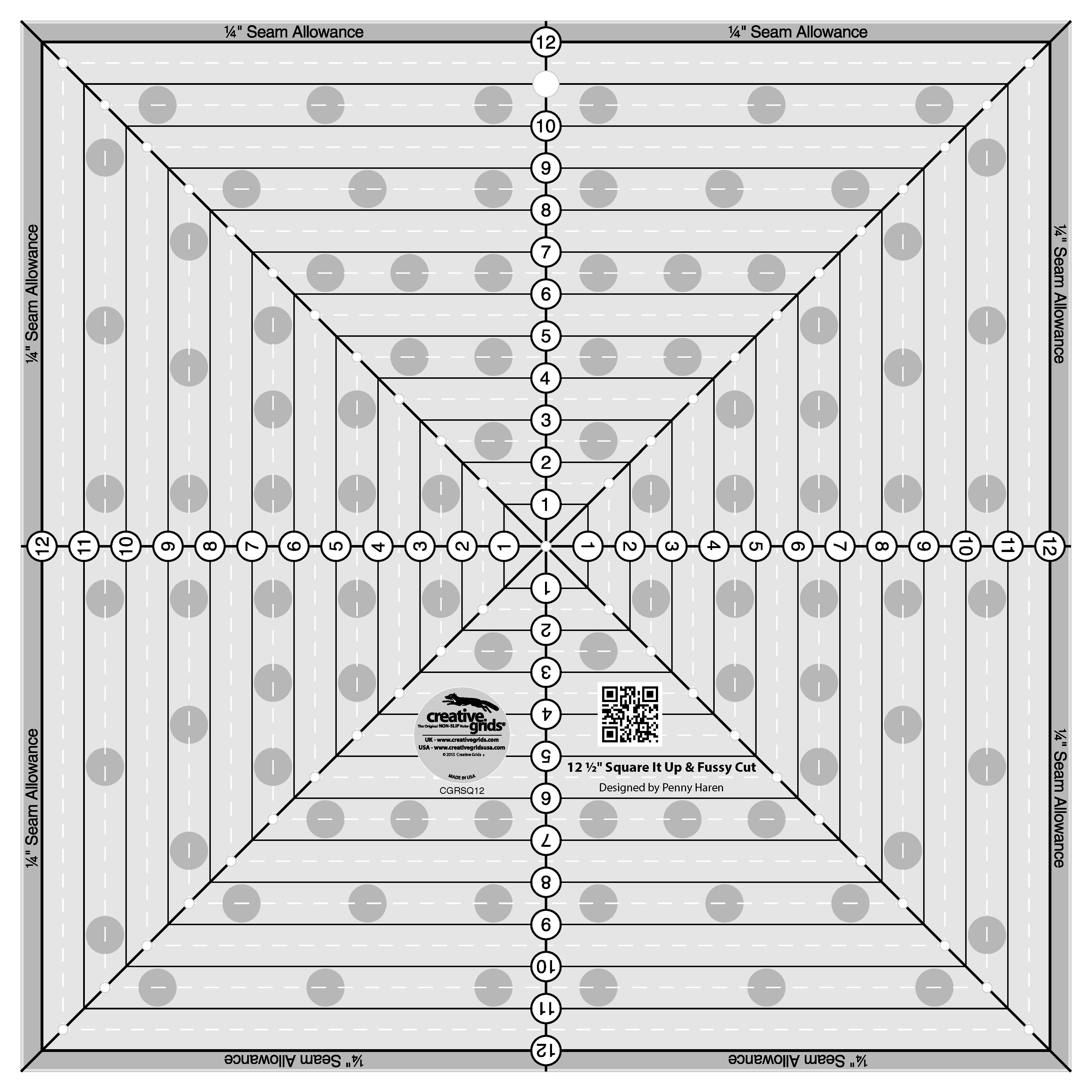 Creative Grids 12-1/2 X 12-1/2-Inch Square It Up And Fussy Cut Quilt Ruler (CGRSQ12)