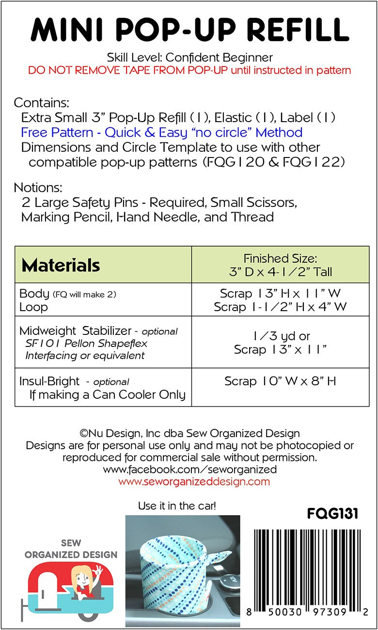 Mini 3-Inch Pop-Up Refill with Pattern by Joanne Hillestad for Sew Organized Design