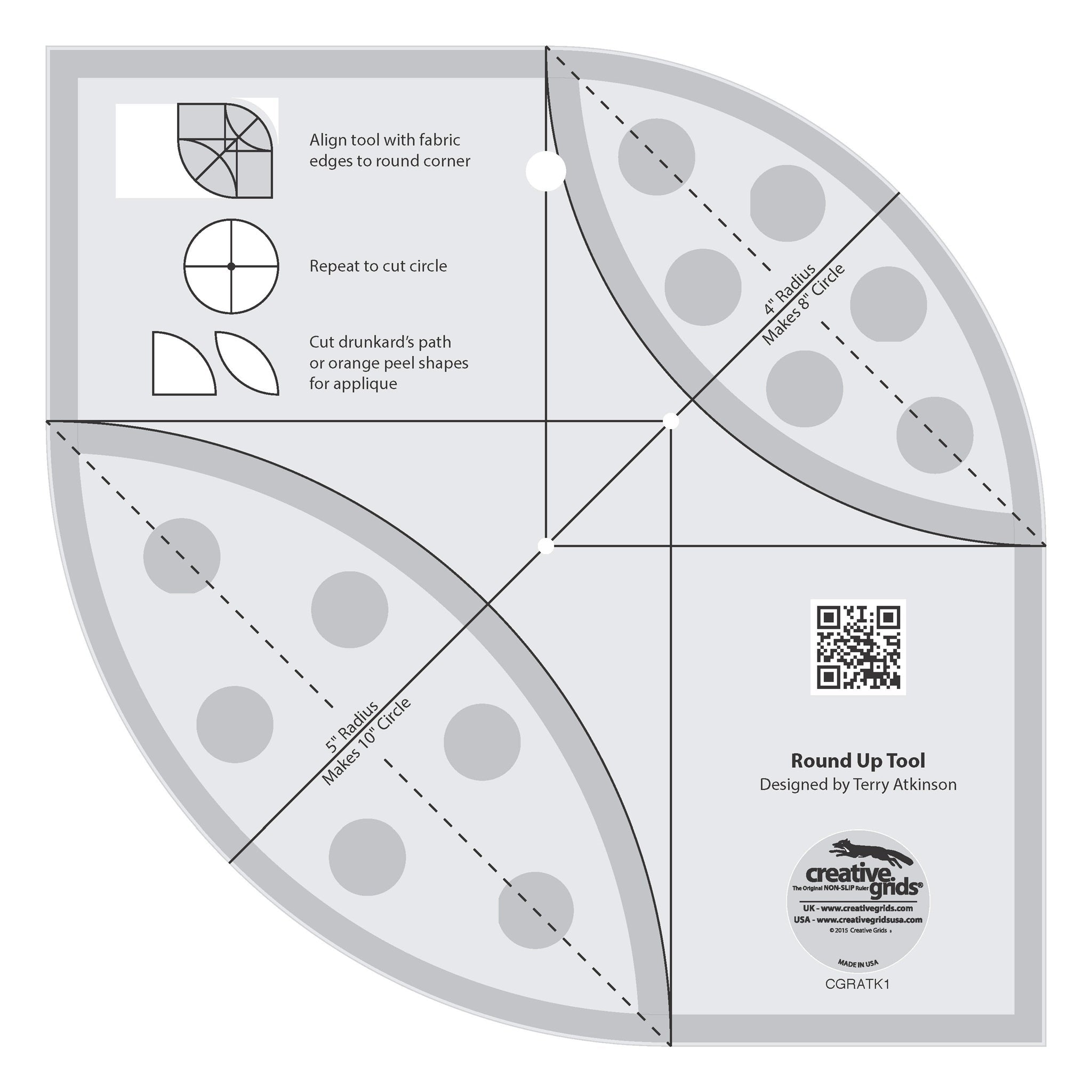 Creative Grids Round Up Tool 8-Inch X 8-Inch Quilt Ruler (CGRATK1)