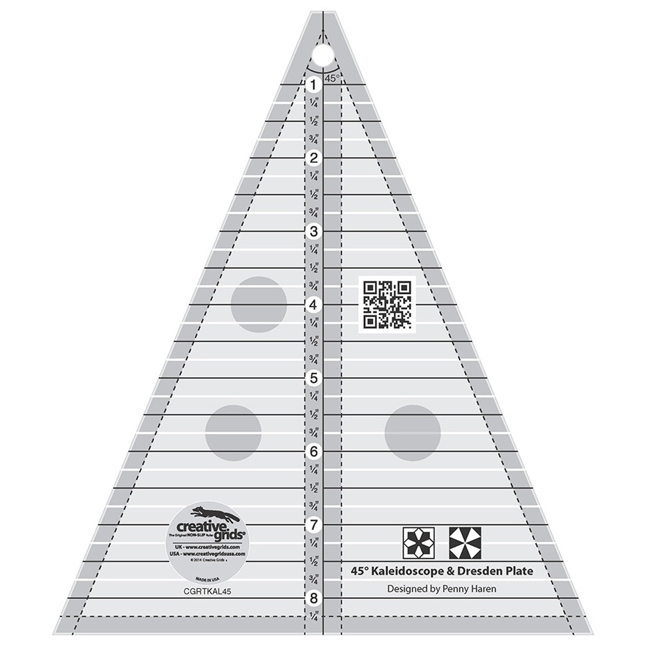 Creative Grids 45 Degree Kaleidoscope And Dresden Plate Quilt Ruler (CGRTKAL45)