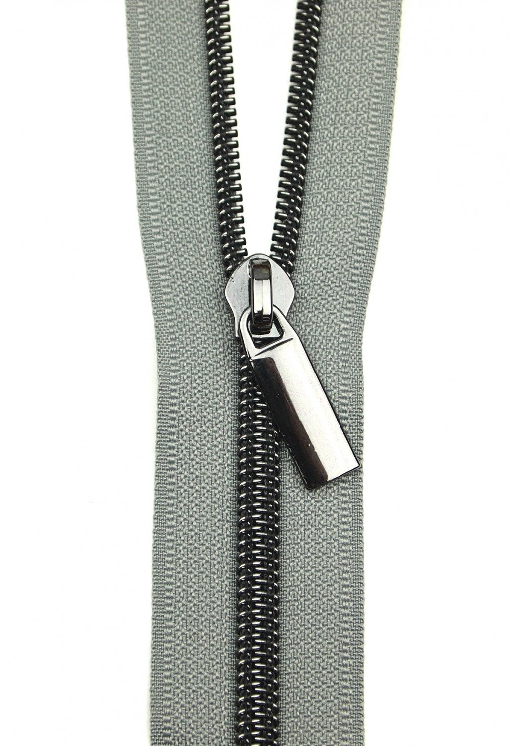 Grey #5 Nylon Gunmetal Coil Zippers: 3 Yards with 9 Pulls from Sallie Tomato