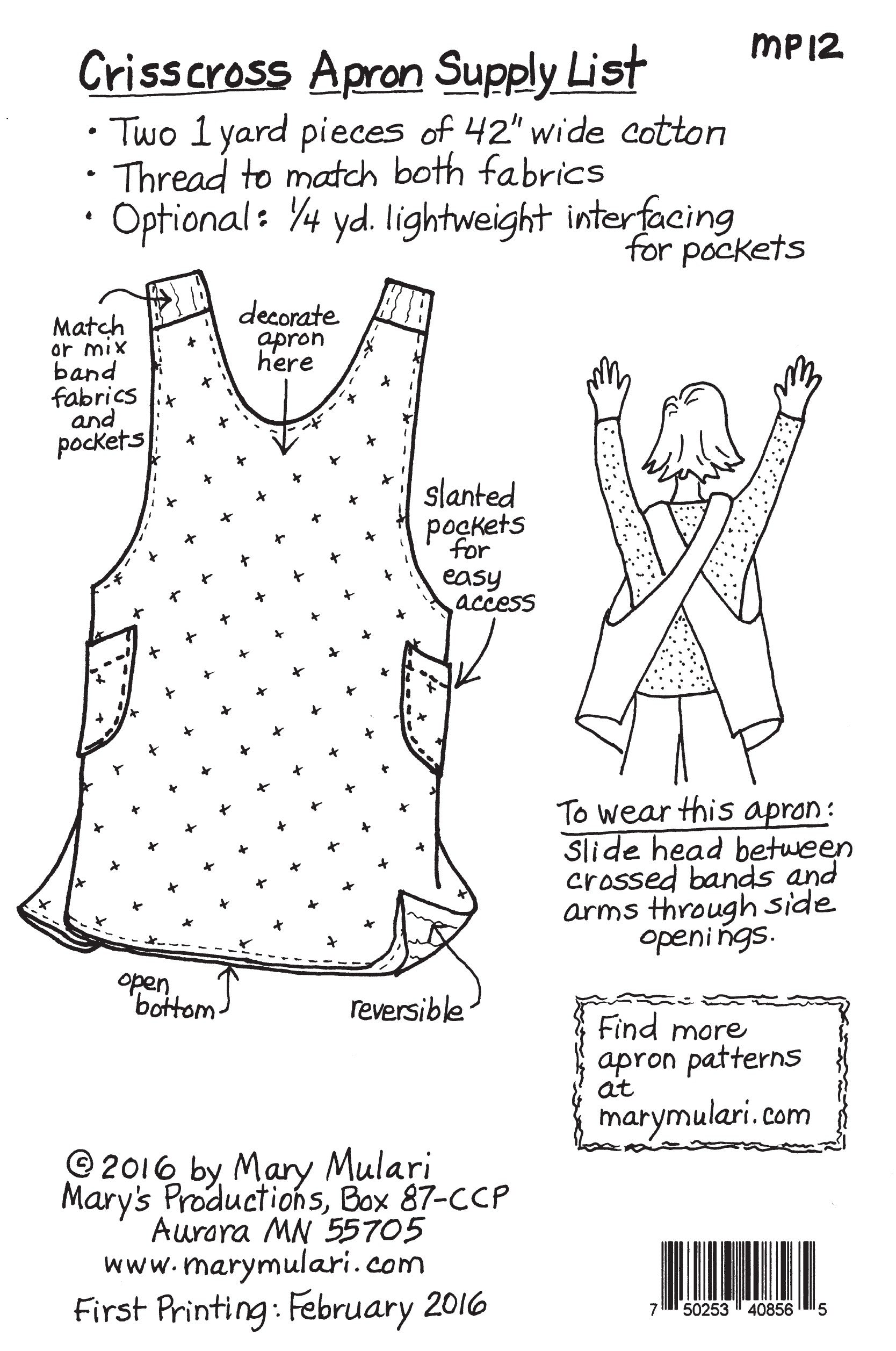 Crisscross Apron Pattern by Mary Mulan for Mary's Productions