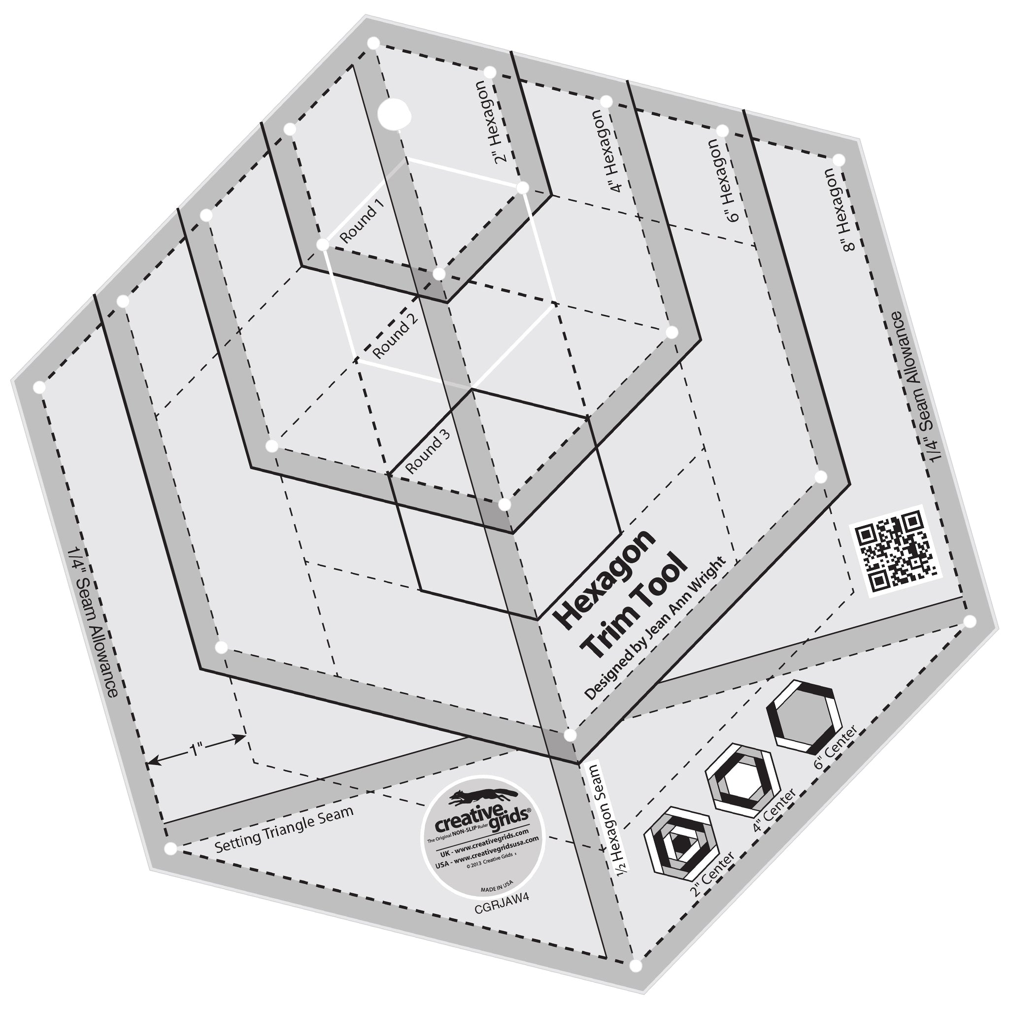 Hexagon Quilting Template Set, 1, 2, 3, 4, 5, 6, 7, 8, 9, 10, 11, 12 with 1/4 Seam Allowance