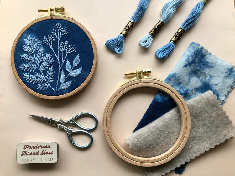 Cyanotype Botanicals Beginner Hand Embroidery Kit by Melissa Galbraith for M Creative J