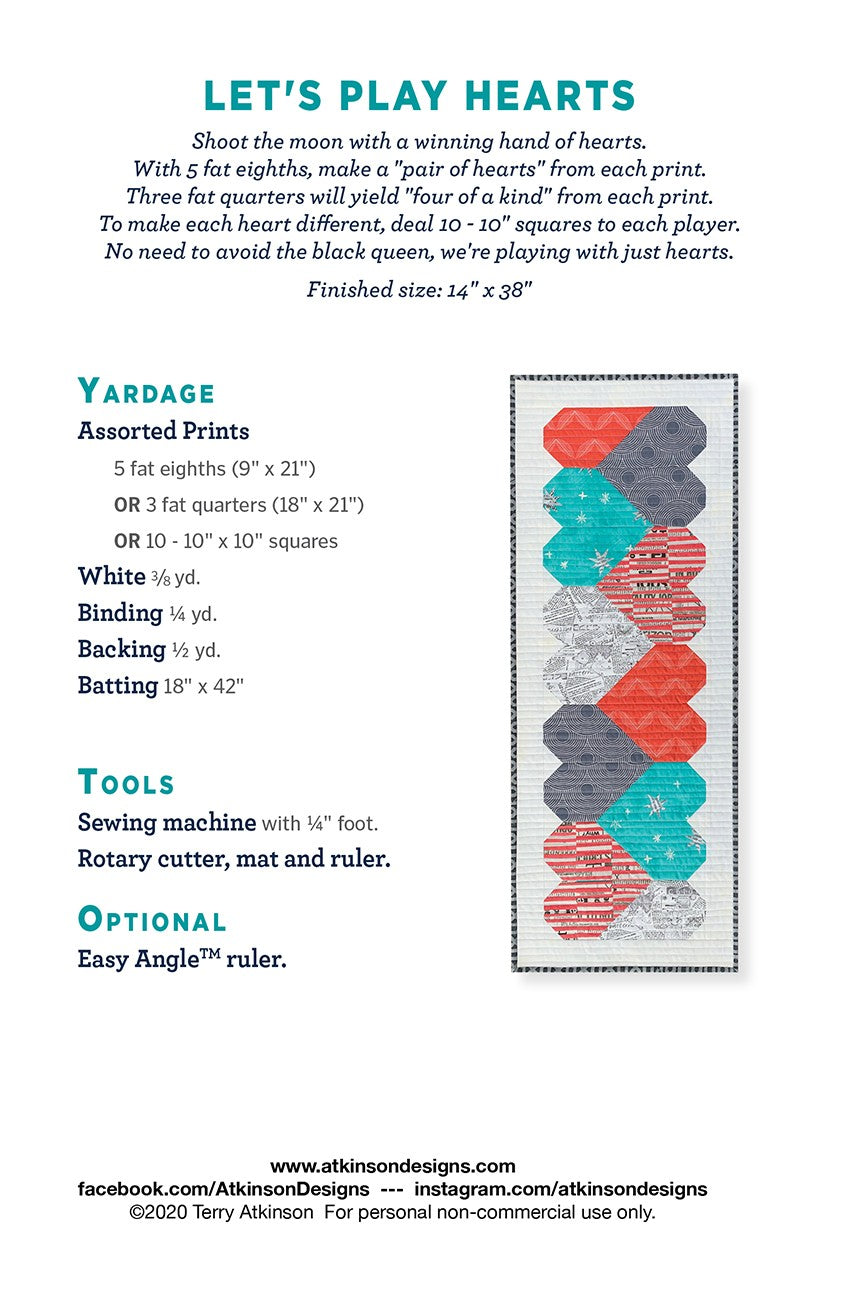Lets Play Hearts Quilting Pattern by Terry Atkinson of Atkinson Designs