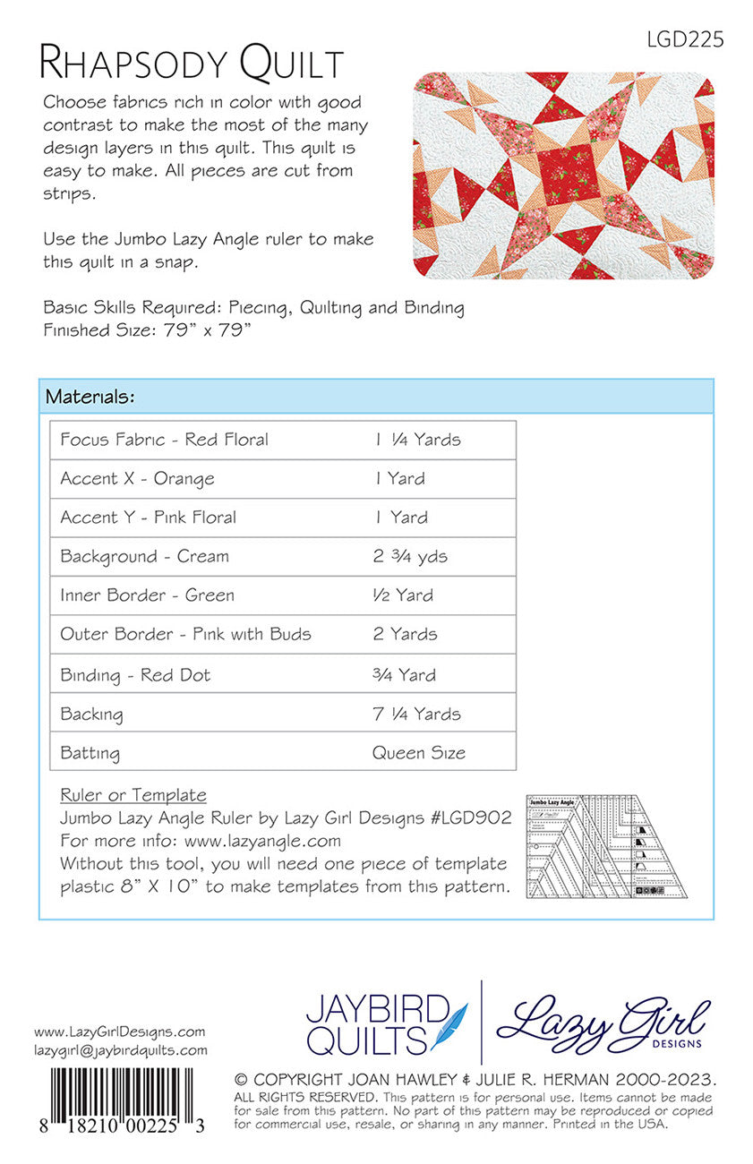 Rhapsody Quilt Pattern by Joan Hawley and Julie Herman of Lazy Girl Designs