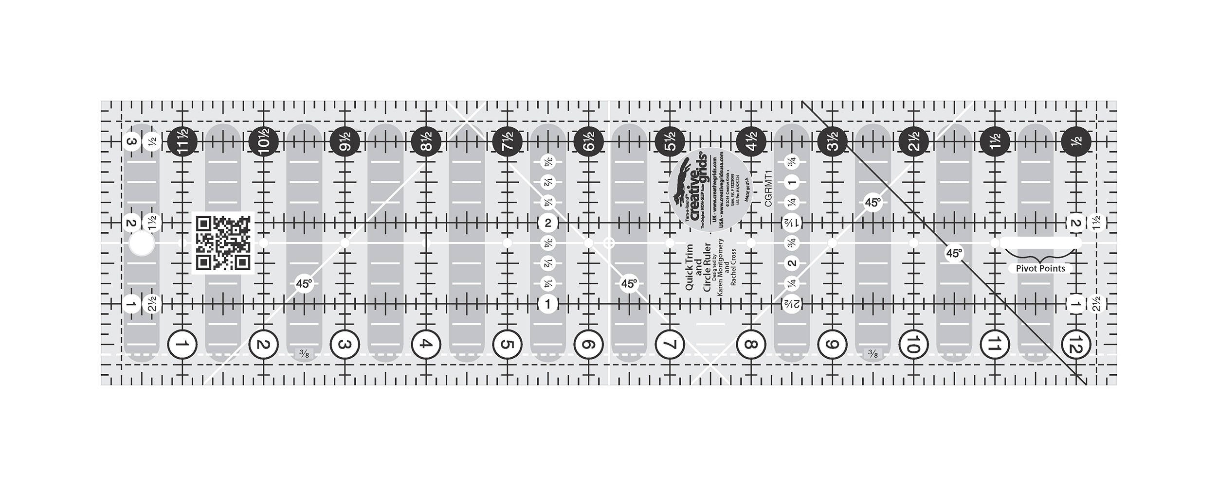 Creative Grids Quick Trim And Circle 3-1/2-Inch X 12-1/2-Inch Quilt Ruler (CGRMT1)
