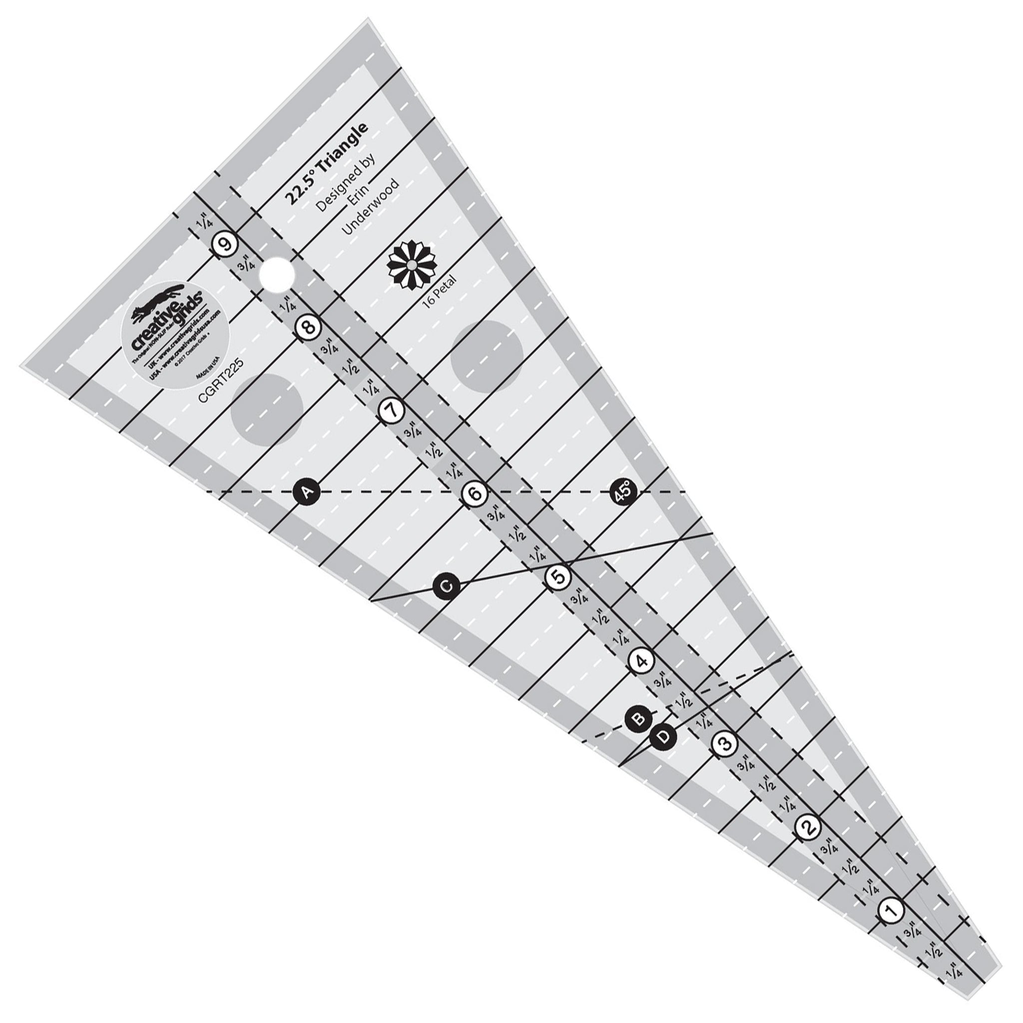 Creative Grids 22-1/2 Degree Triangle Quilt Ruler (CGRT225)
