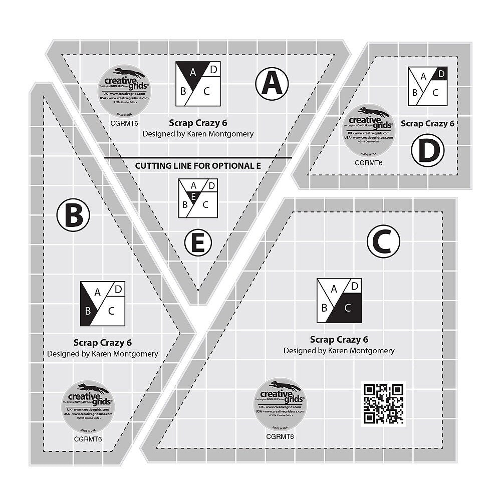 Creative Grids Scrap Crazy 6 Templates Set Quilt Ruler (CGRMT6)