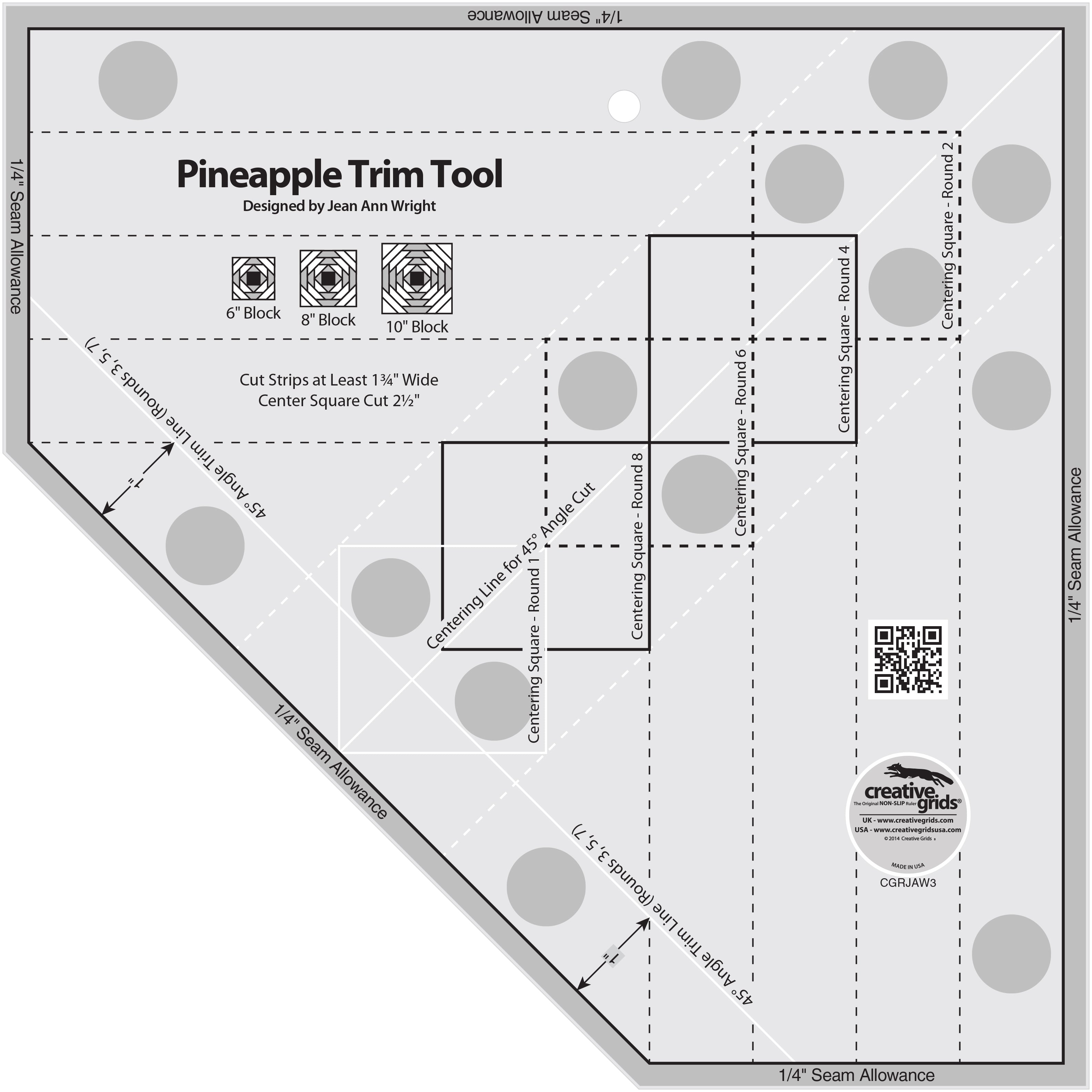 Creative Grids Pineapple Trim Tool For 6-Inch - 8-Inch - or 10-Inch Finished Blocks (CGRJAW3)
